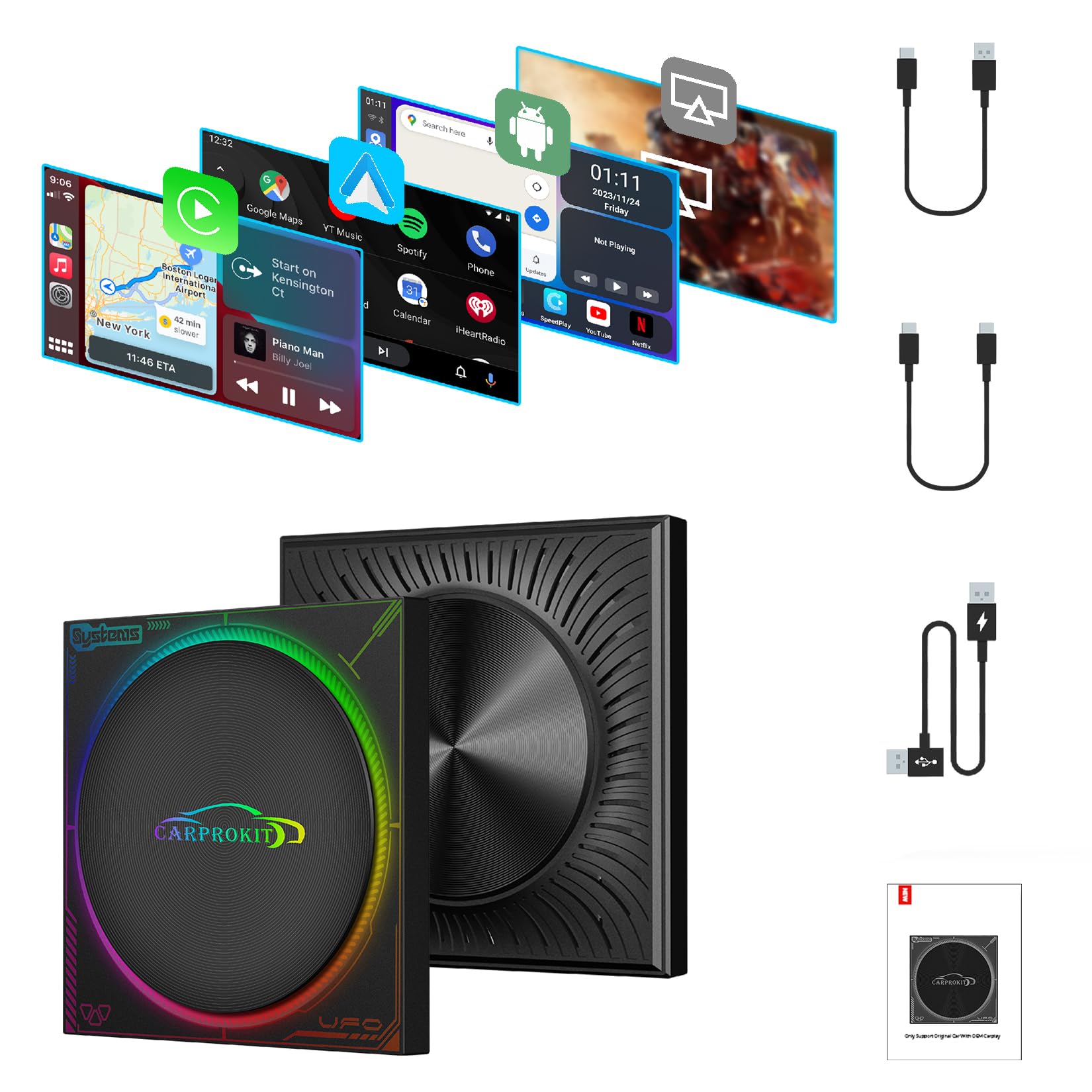 5.0 Wireless CarPlay Android Auto Adapter - Android 13.0 Video AI Box 8GB RAM 128GB Storage - Car Screen Mirroring Device with Built-in YouTube Netflix - Compatible with 2017-2024 Factory Wired CarPlay Vehicles - Perfect for Streaming, Navigation & Hands-Free Driving