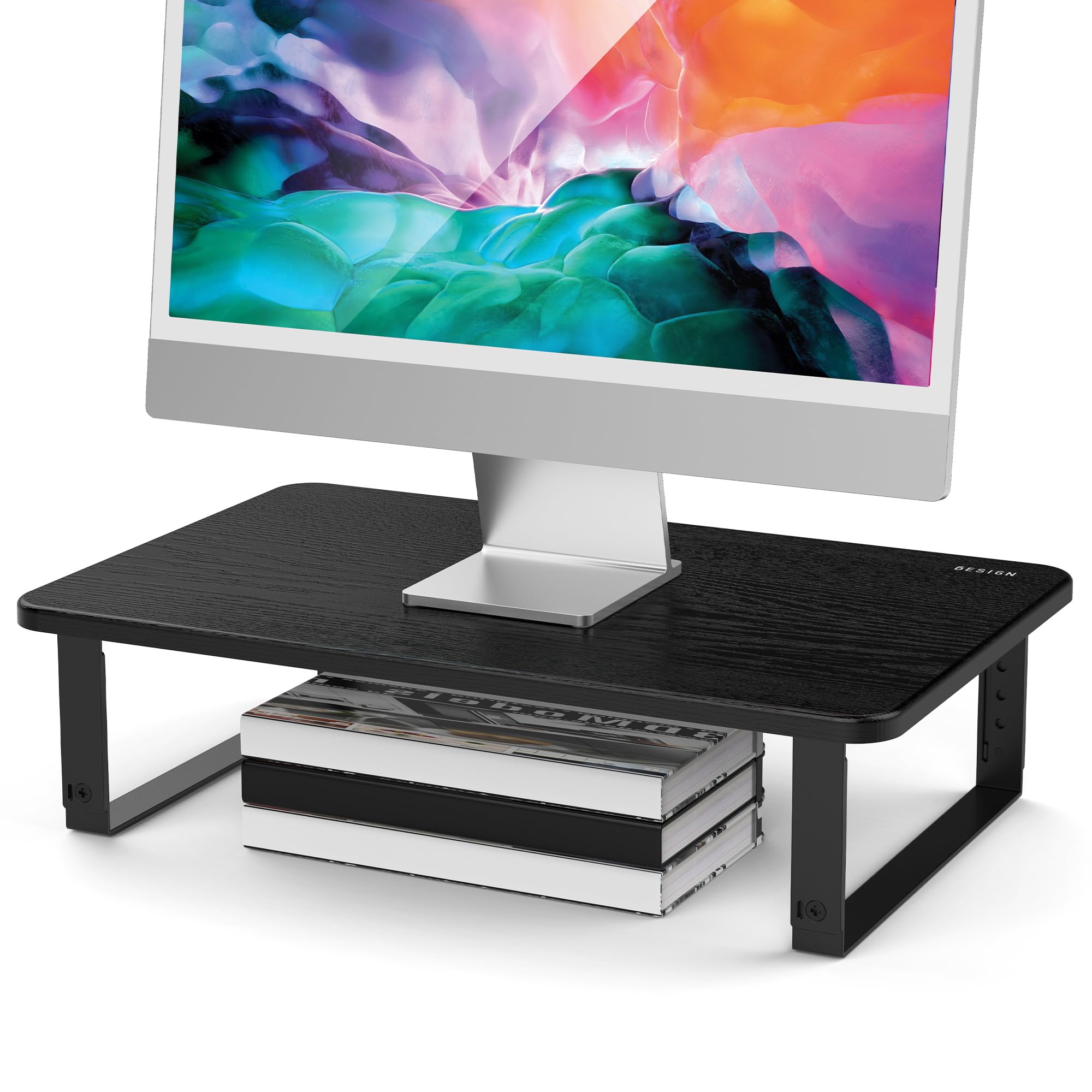 BESIGN MS01 Adjustable Monitor Stand Riser - Ergonomic Laptop & Computer Stand for Desktops, Printers - Black | Perfect for Home Office & Workspace Organization