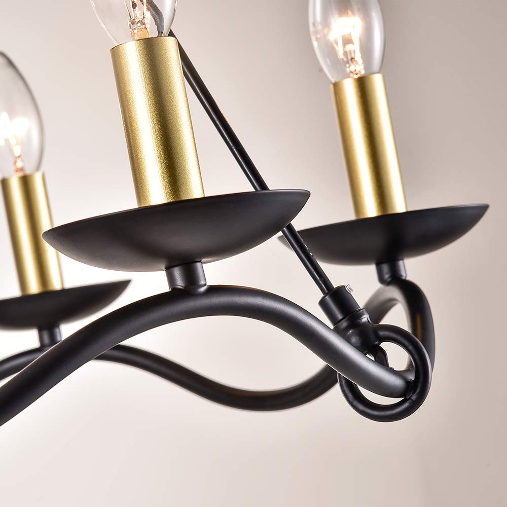 Maxax 6-Light Farmhouse Chandelier - Black & Gold Kitchen Island Pendant Lighting for Dining Room, Bathroom, Bedroom & Living Room - Perfect for Rustic Home Decor & Open Concept Spaces (6 Lights)