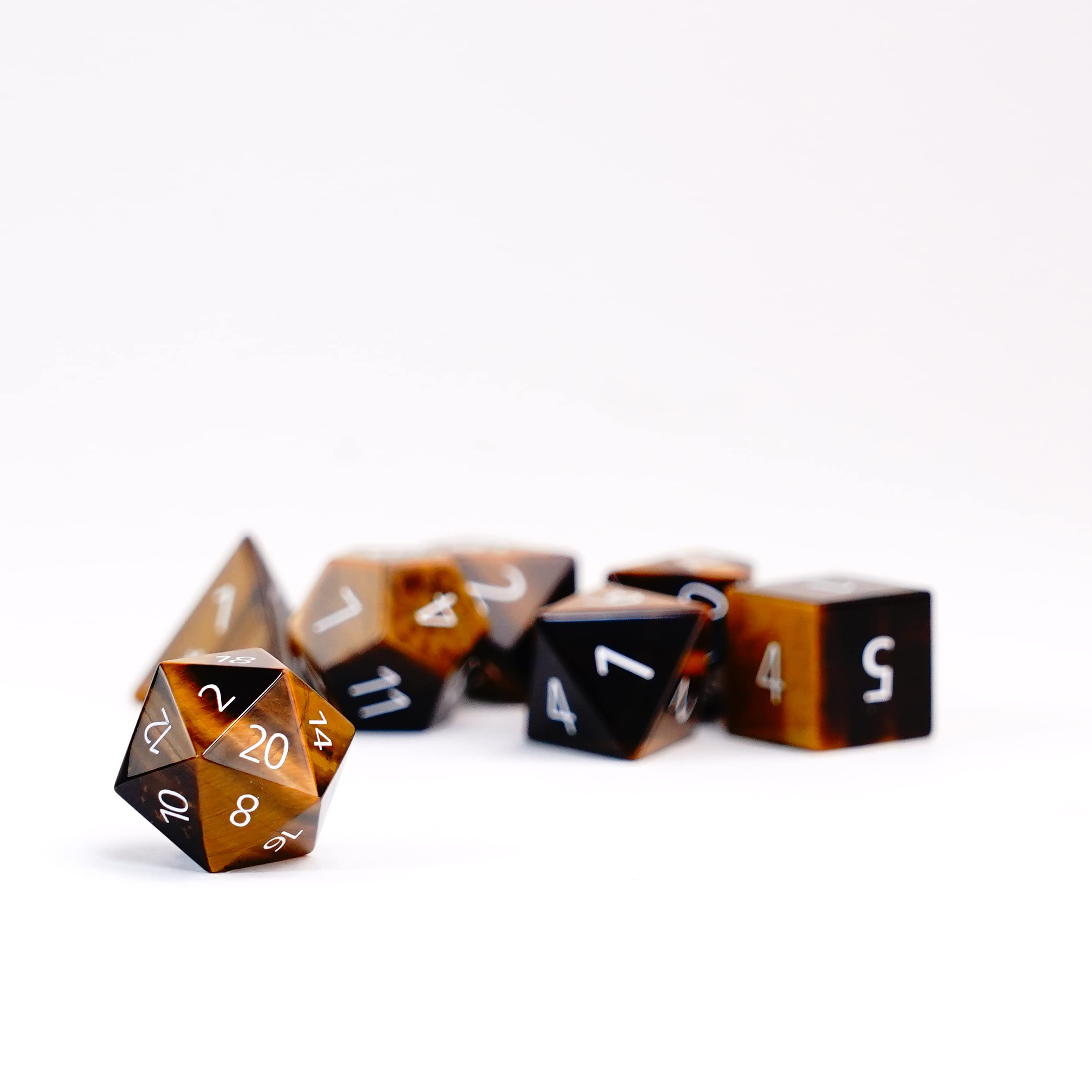 FanRoll 16mm Stone Polyhedral DND Dice Set - Handcrafted Tiger's Eye Gemstone Dice for Dungeons & Dragons RPG | Perfect for Tabletop Gaming, D&D Campaigns & Collector Displays