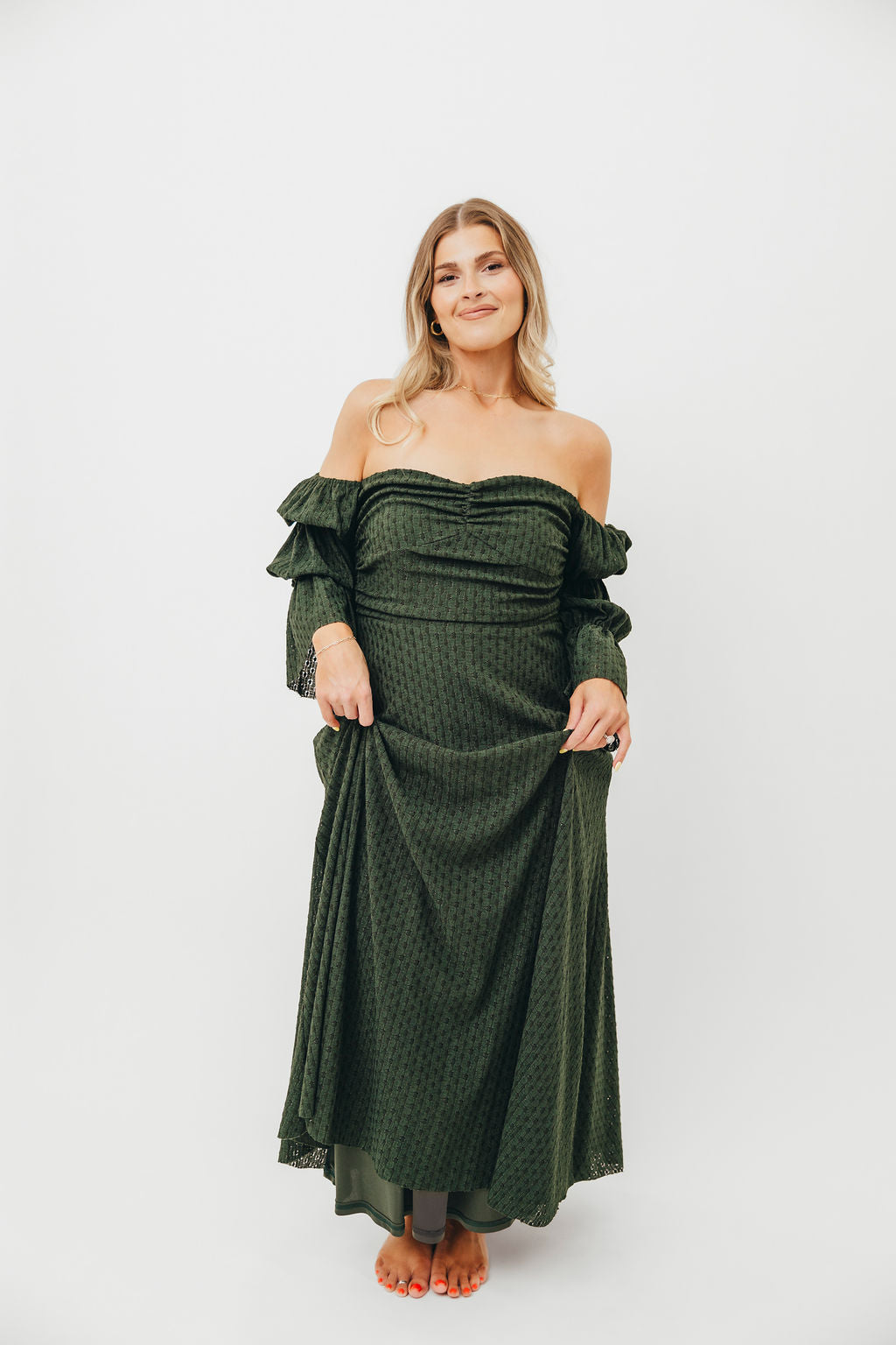 Corrine Women's Maxi Dress with Pockets - Flowy Long Summer Dress in Hunter Green for Beach, Vacation & Casual Wear