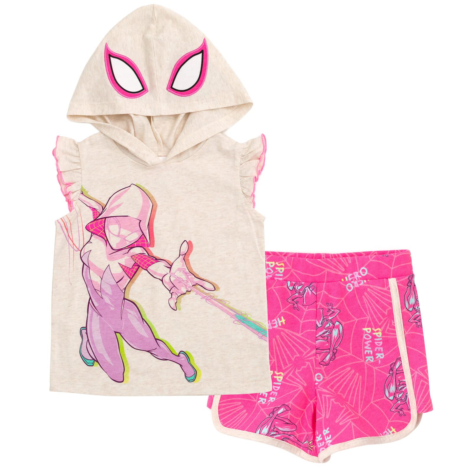 Marvel Spider-Man Girls Cosplay Tank Top & French Terry Dolphin Shorts Outfit Set (2T-16) | Toddler to Big Kid Costume | Birthday Party, Halloween Dress Up, Comic-Con Cosplay