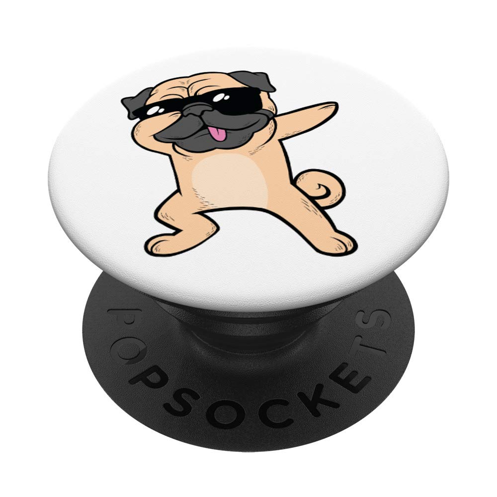 Dabbing Pug Mobile Grip for Phones & Tablets - Swappable PopGrip for Boys, Girls & Teens - White Background - Perfect for School, Work & Travel