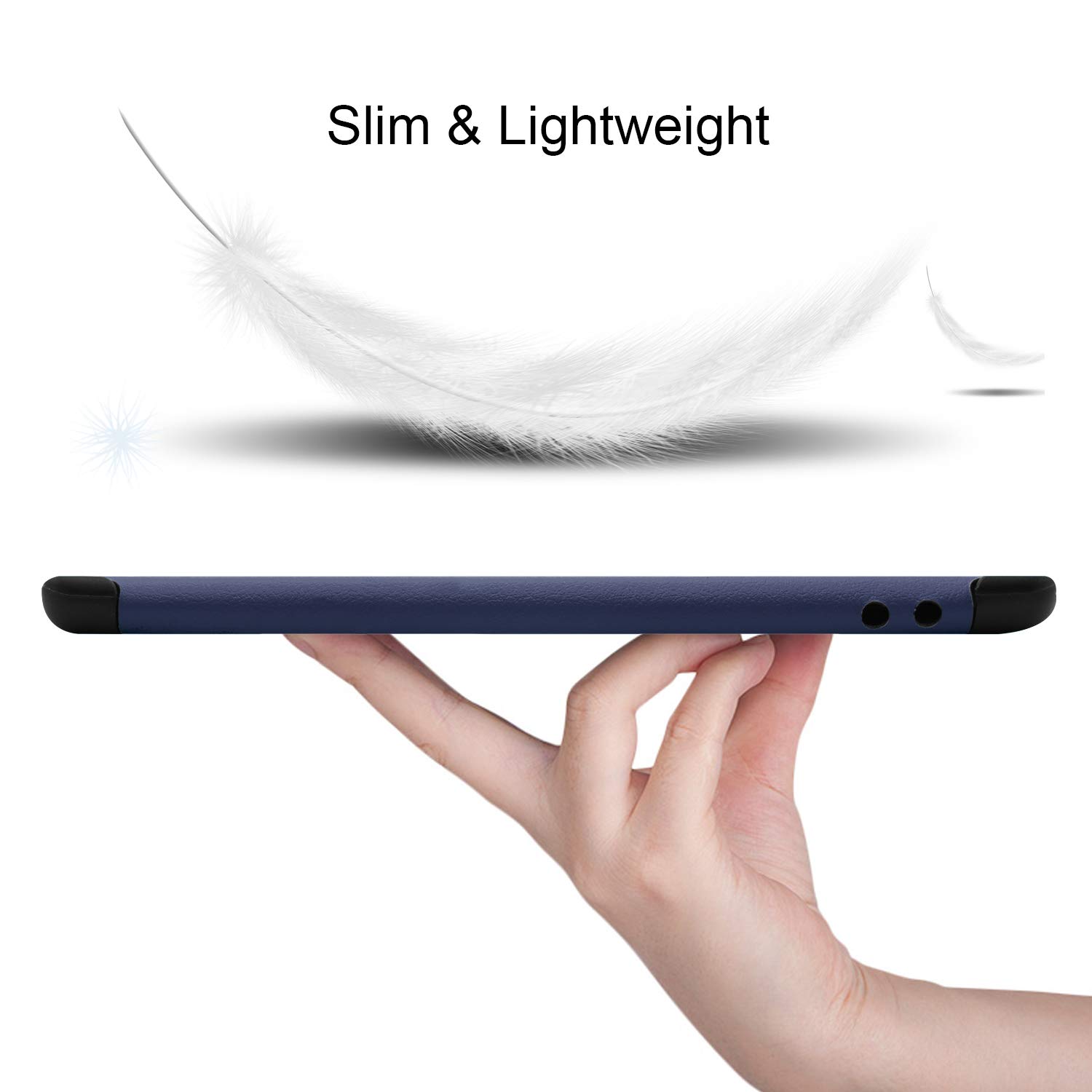 Premium Ultra Slim Leather Folio Case for Amazon Kindle Fire 7 (7th/9th Gen) & Fire HD 7 (2017/2019) - Auto Sleep/Wake Function, Stand Feature - Dark Blue - Perfect for Reading, Travel & Home Use