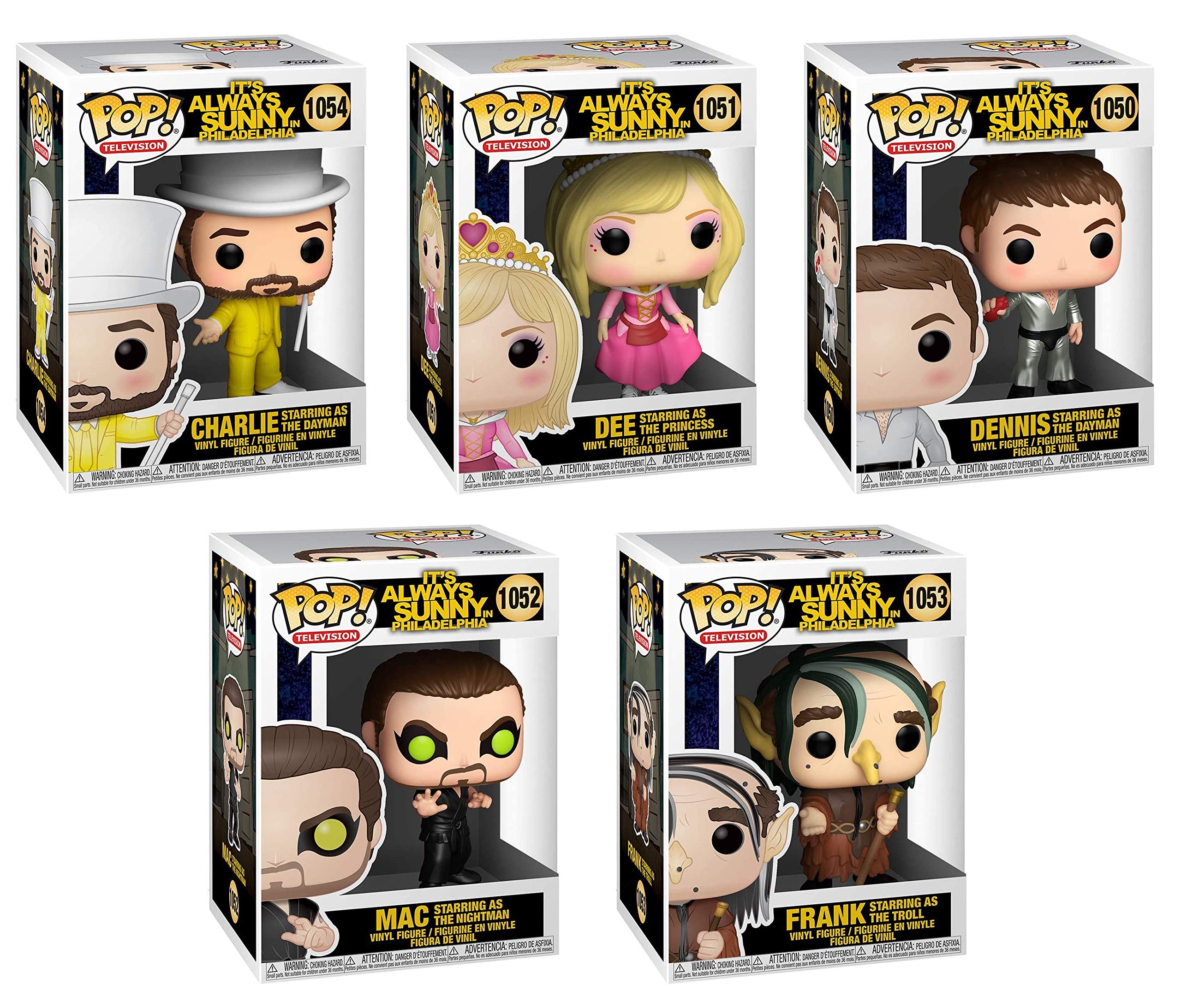Funko Pop It's Always Sunny in Philadelphia 5-Piece Set - Charlie as The Dayman, Princess Dee, Frank as Troll, Mac as The Nightman & Dennis as The Dayman - Collectible Vinyl Figures - Perfect for TV Show Fans, Gift Giving & Pop Culture Displays