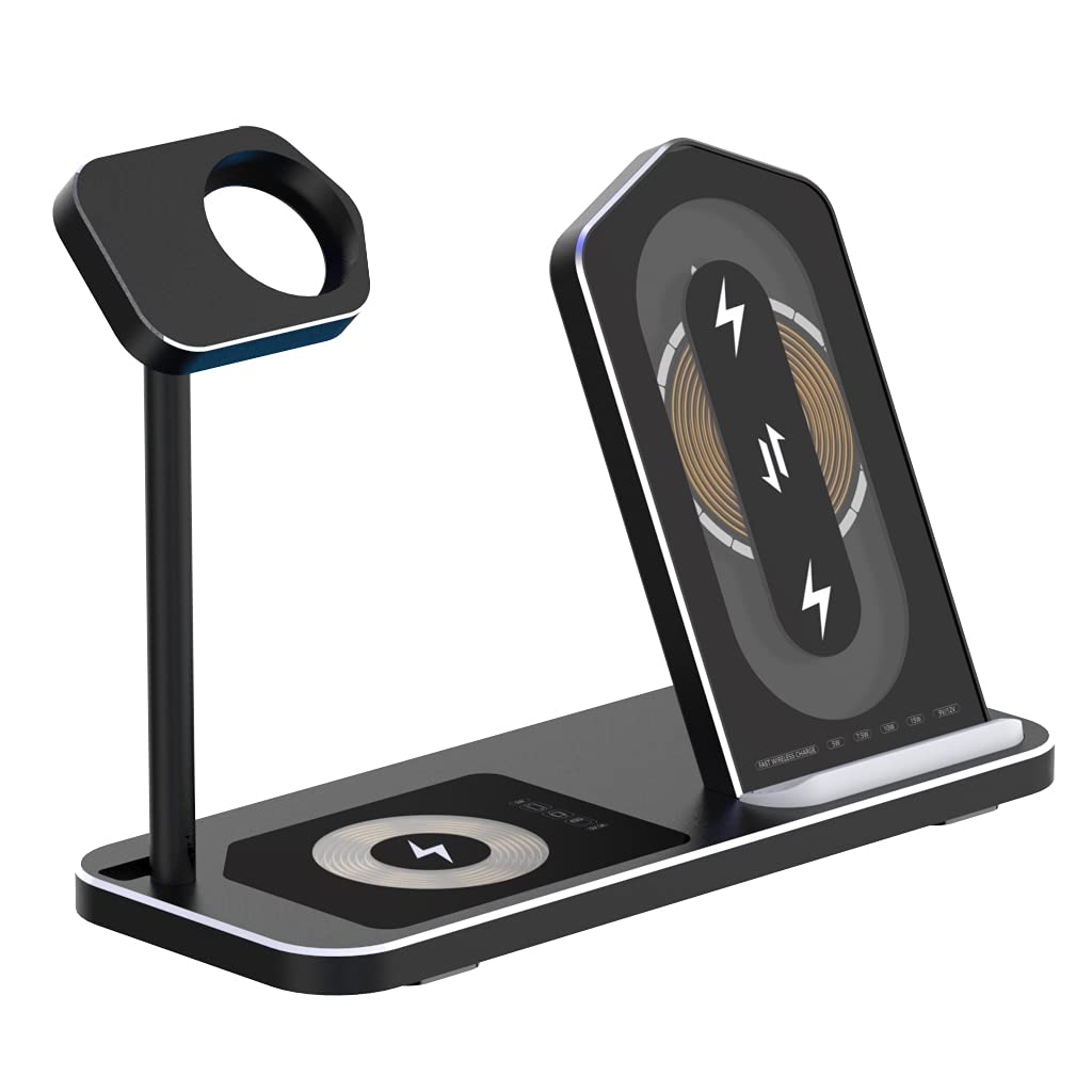 3-in-1 Fast Wireless Charging Station for iPhone Xs/Xs Max/XR/X/8/8Plus, iWatch Series 1-4 & AirPods 2 | Multi-Device Charging Stand | Home & Office Desk Organizer (Black)