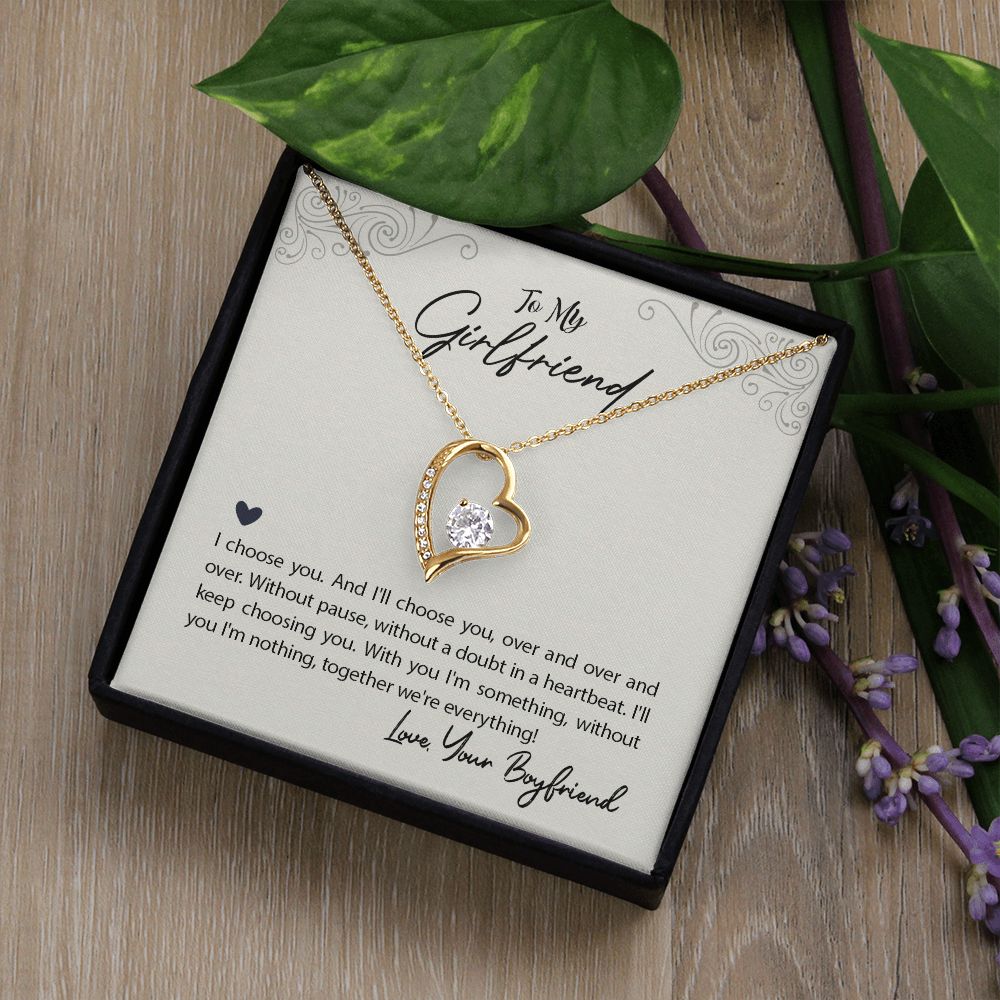 Forever Love Necklace for Girlfriend - White or Yellow Gold Romantic Gift from Boyfriend | Perfect for Anniversaries, Valentine's Day & Special Occasions