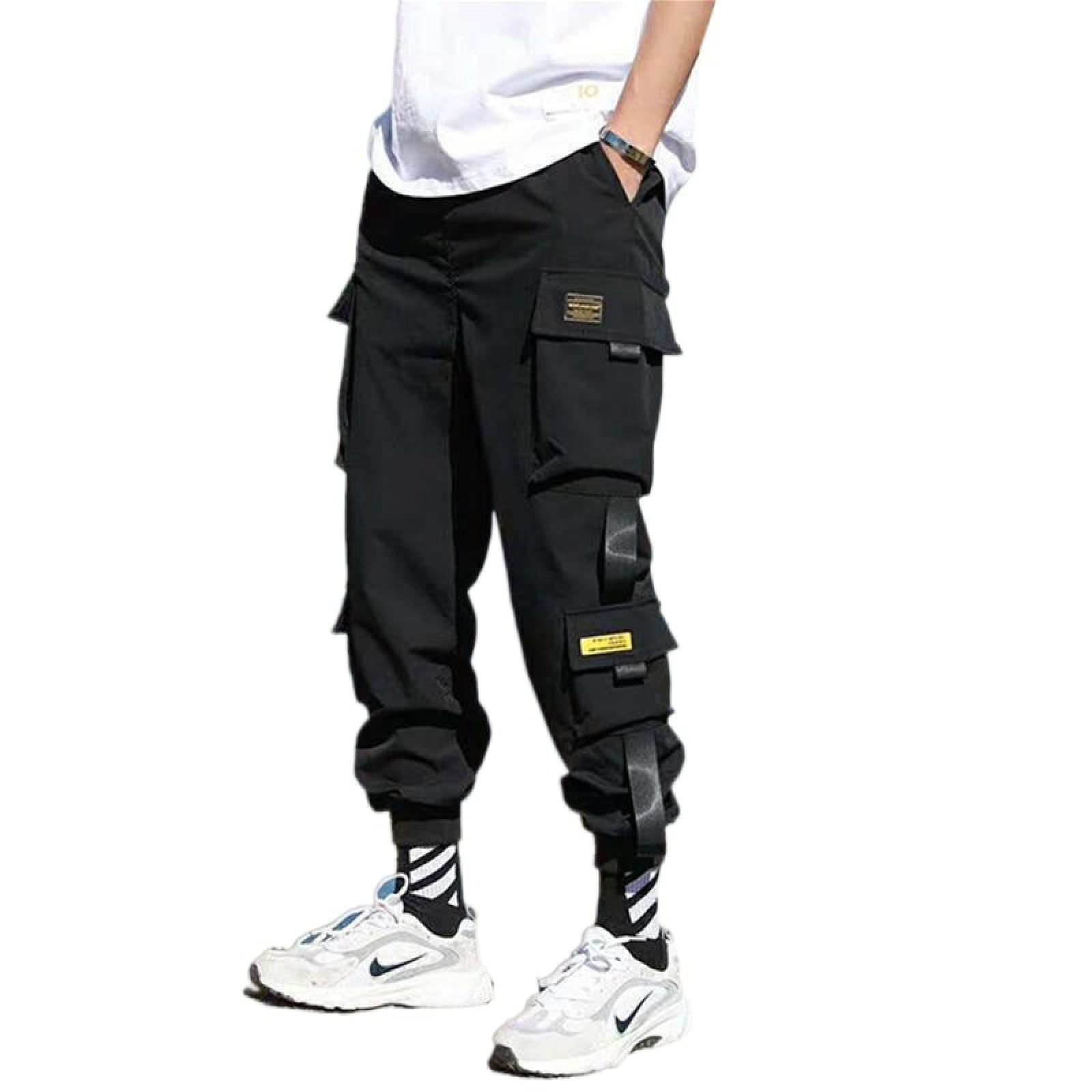 **SILKKOBO Men's Japanese Hip Hop Jogger Cargo Pants - Multi-Pocket Harem Sweatpants with Ribbon Details for Streetwear & Casual Wear | Perfect for Gym, Lounge & Urban Fashion**