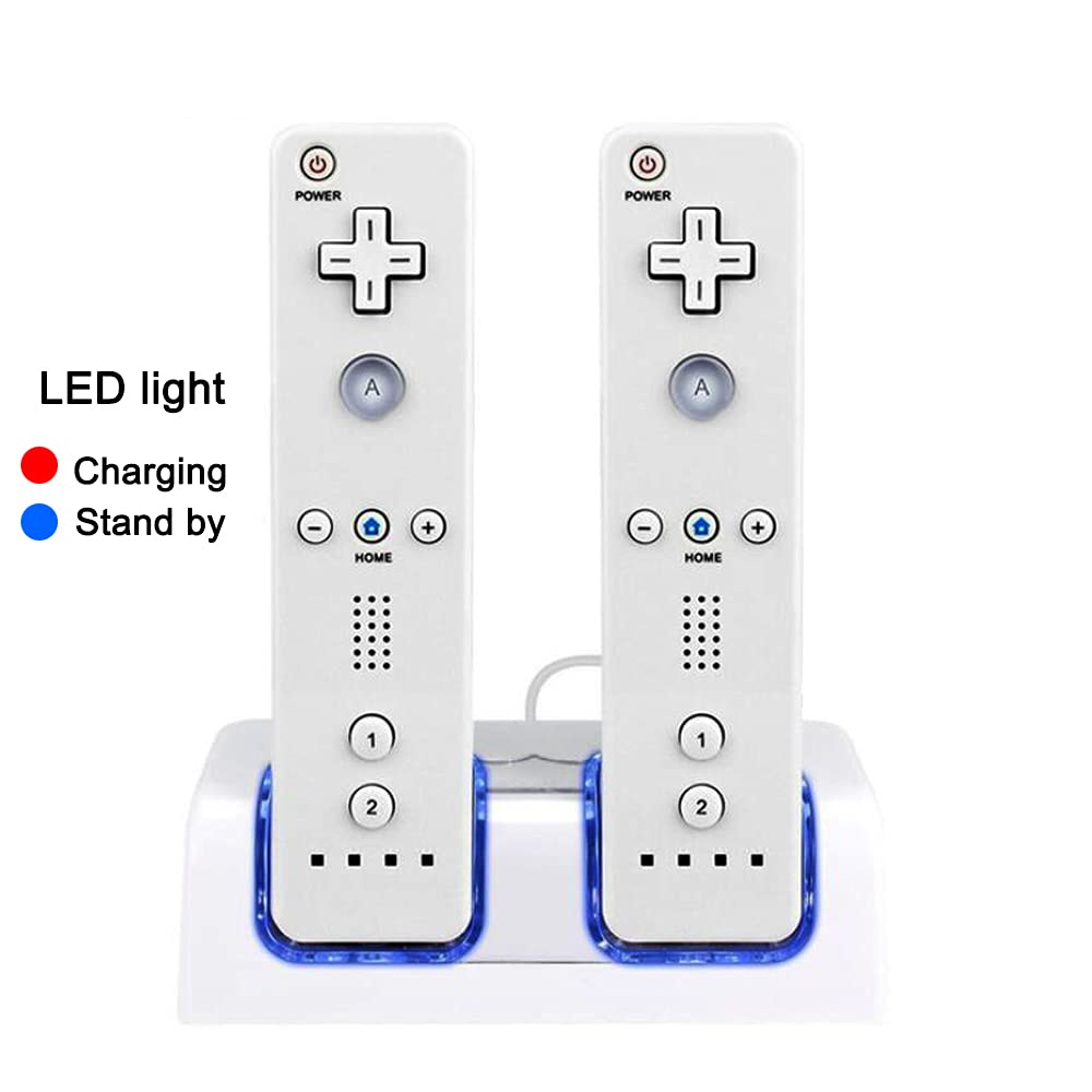 OSTENT Nintendo Wii Remote Charger Dock Station with 2 Rechargeable Battery Packs - White | Fast Charging Dock for Wii Controllers | Perfect for Gaming Sessions & Multiplayer Parties