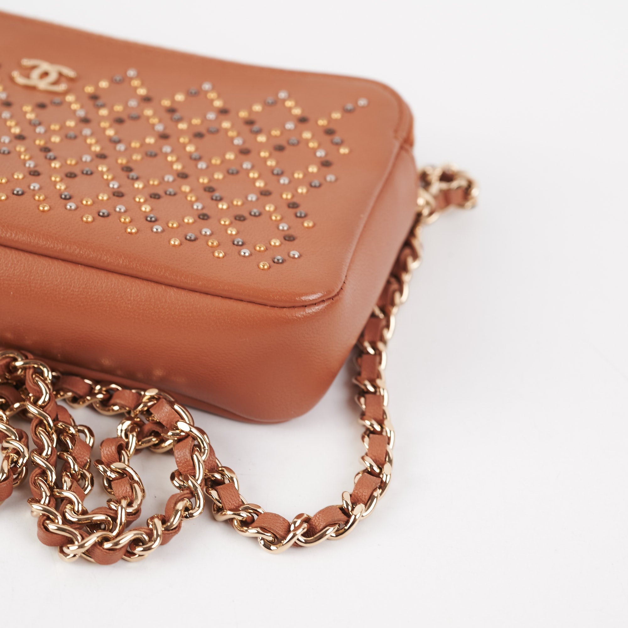 Chanel Studded Wallet on Chain Lambskin Brown Crossbody Bag - Luxury Designer Purse for Women, Perfect for Evening Parties & Date Nights