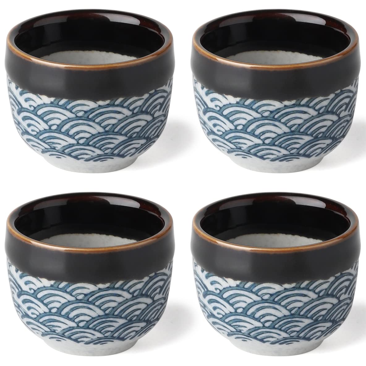 Japanese Ceramic Sake Cups Set - 4 Piece Traditional Sake Drinking Cups & Small Tea Cups for Hot/Cold Beverages - Perfect for Japanese Tea Ceremony, Sushi Dining & Asian Home Decor