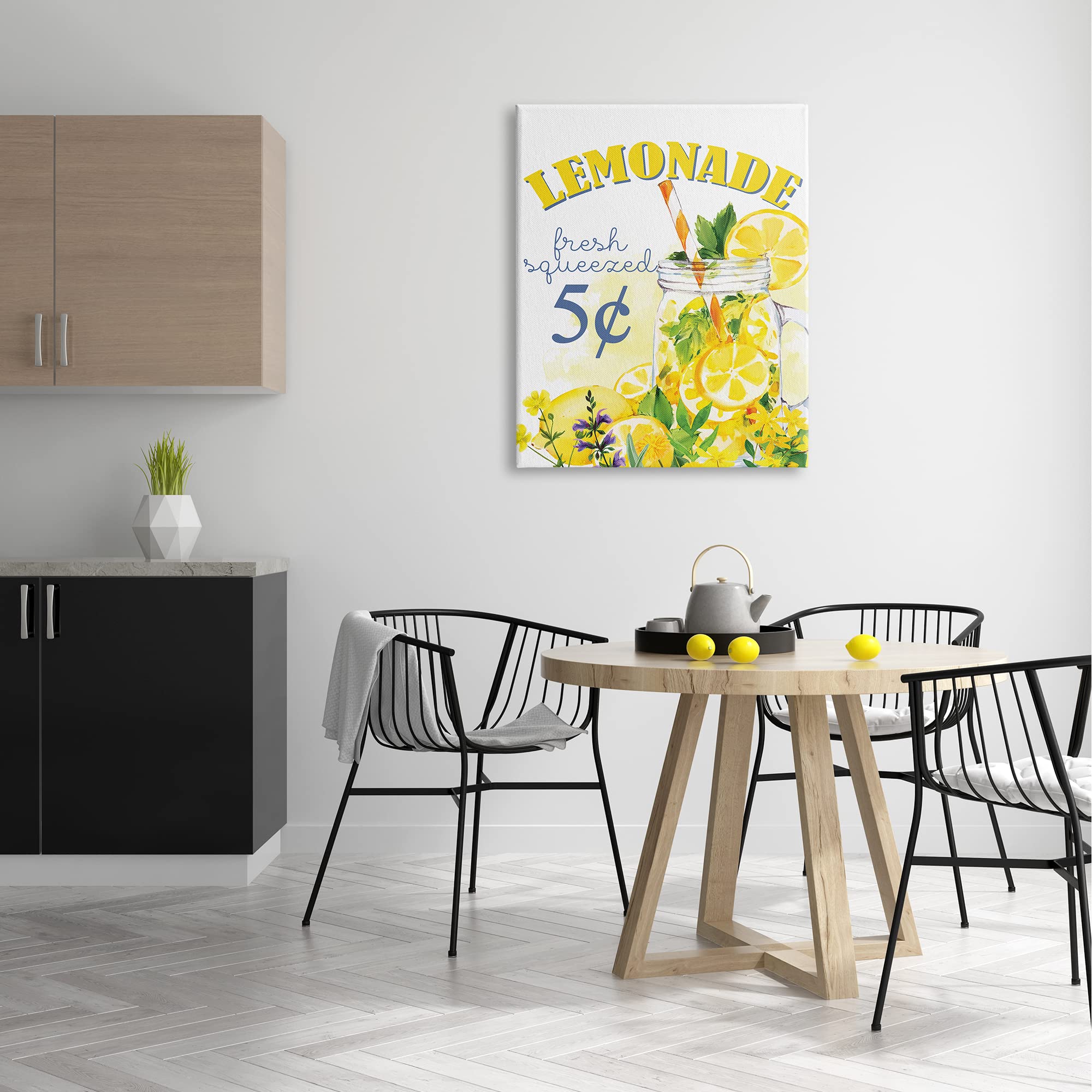 Stupell Industries Fresh Squeezed Lemonade Fruit Jar Art Print - Summer Kitchen Decor, Vivid Illustration by Kim Allen - Perfect for Farmhouse, Country Kitchen & Lemon-Themed Home Decor