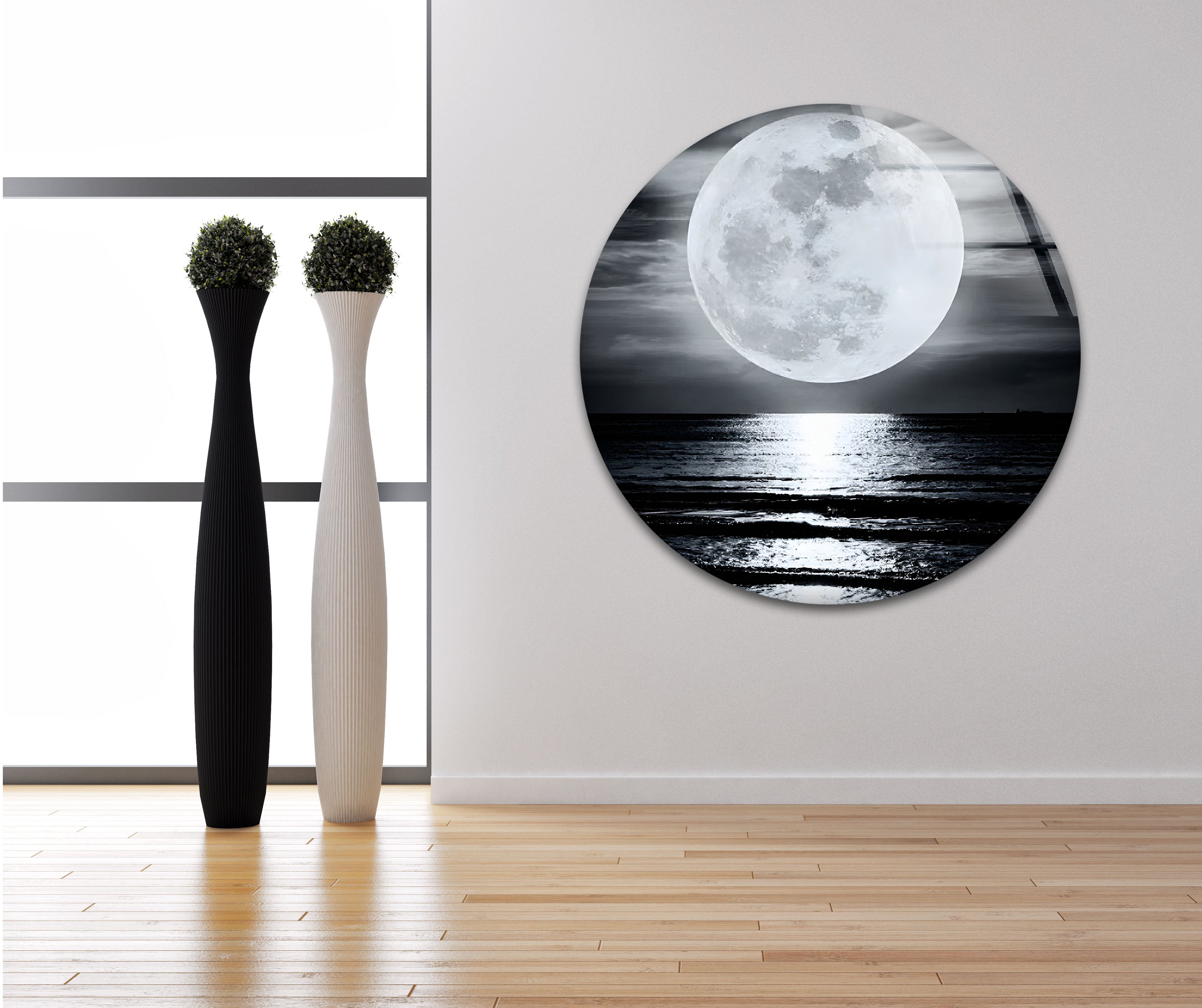 Black and White Moon Landscape Glass Wall Art - Modern Home Decor for Living Room, Bedroom & Office - Perfect Gift for Housewarming, Wedding & Birthday