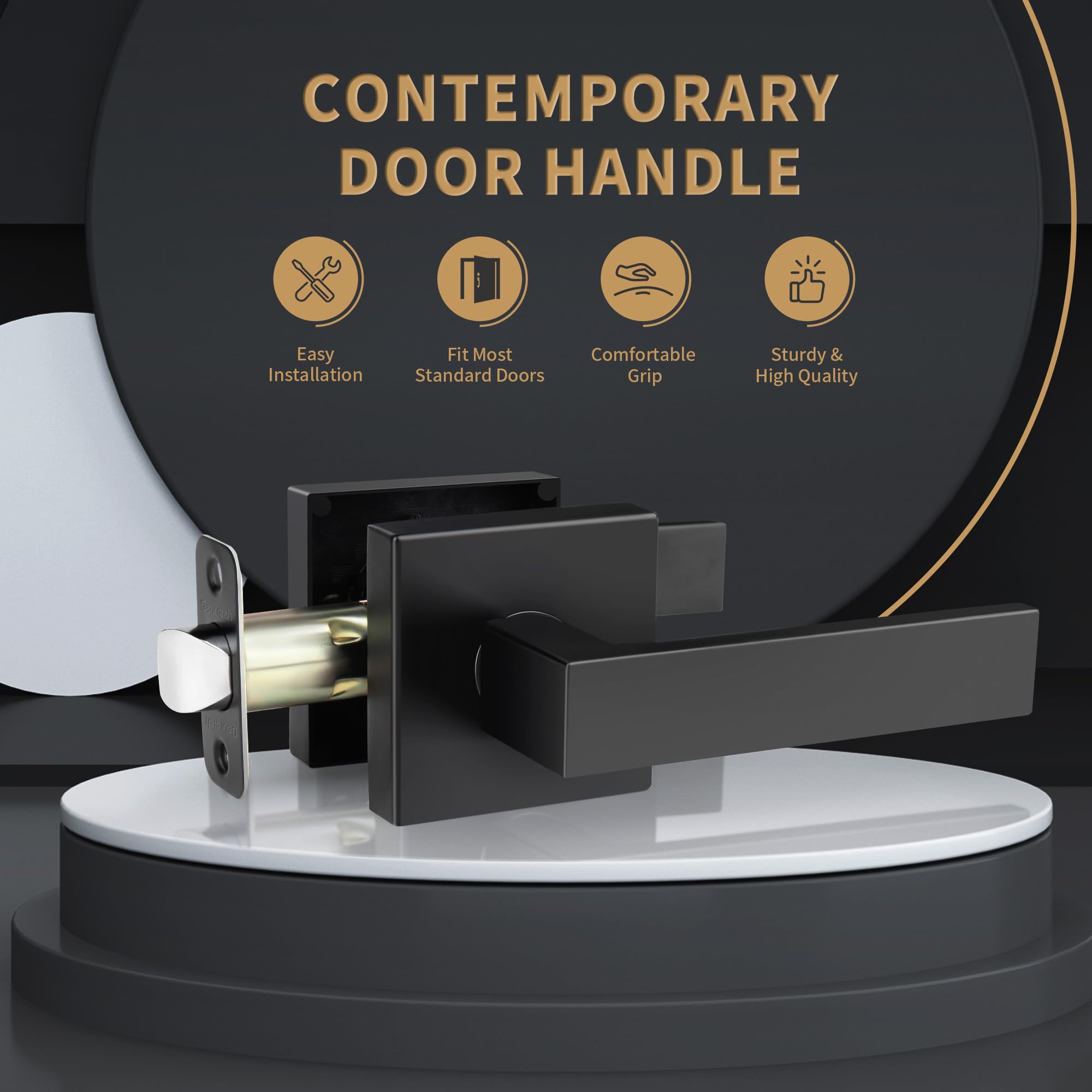 Heavy Duty Square Door Lever - No Key Lock for Closet & Hallway