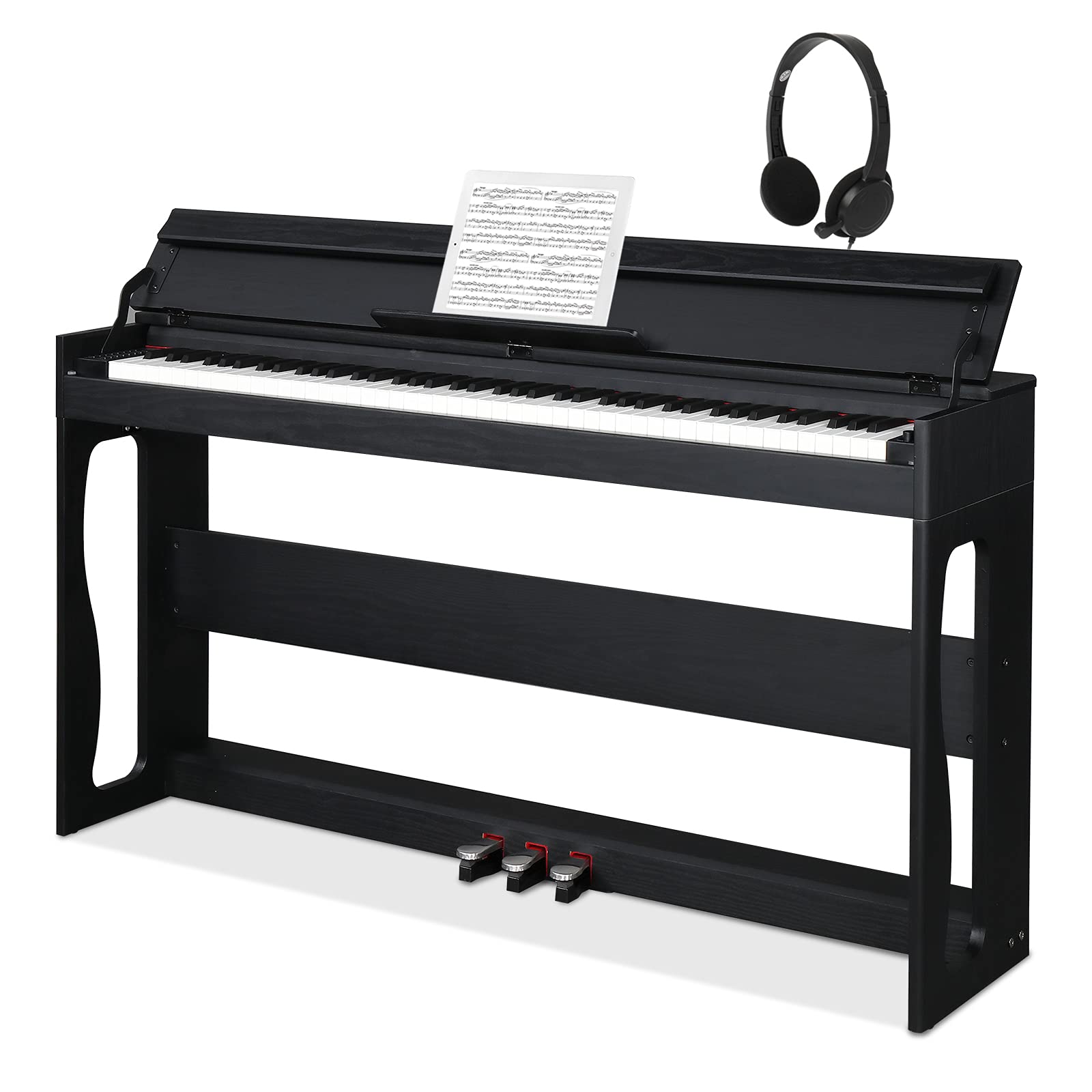 GLARRY 88-Key Digital Piano for Beginners - Electric Keyboard with MP3/USB/MIDI/Bluetooth, Includes Music Stand, Power Adapter, Triple Pedals & Headphones (Black) - Perfect for Home Practice, Music Lessons & Studio Recording