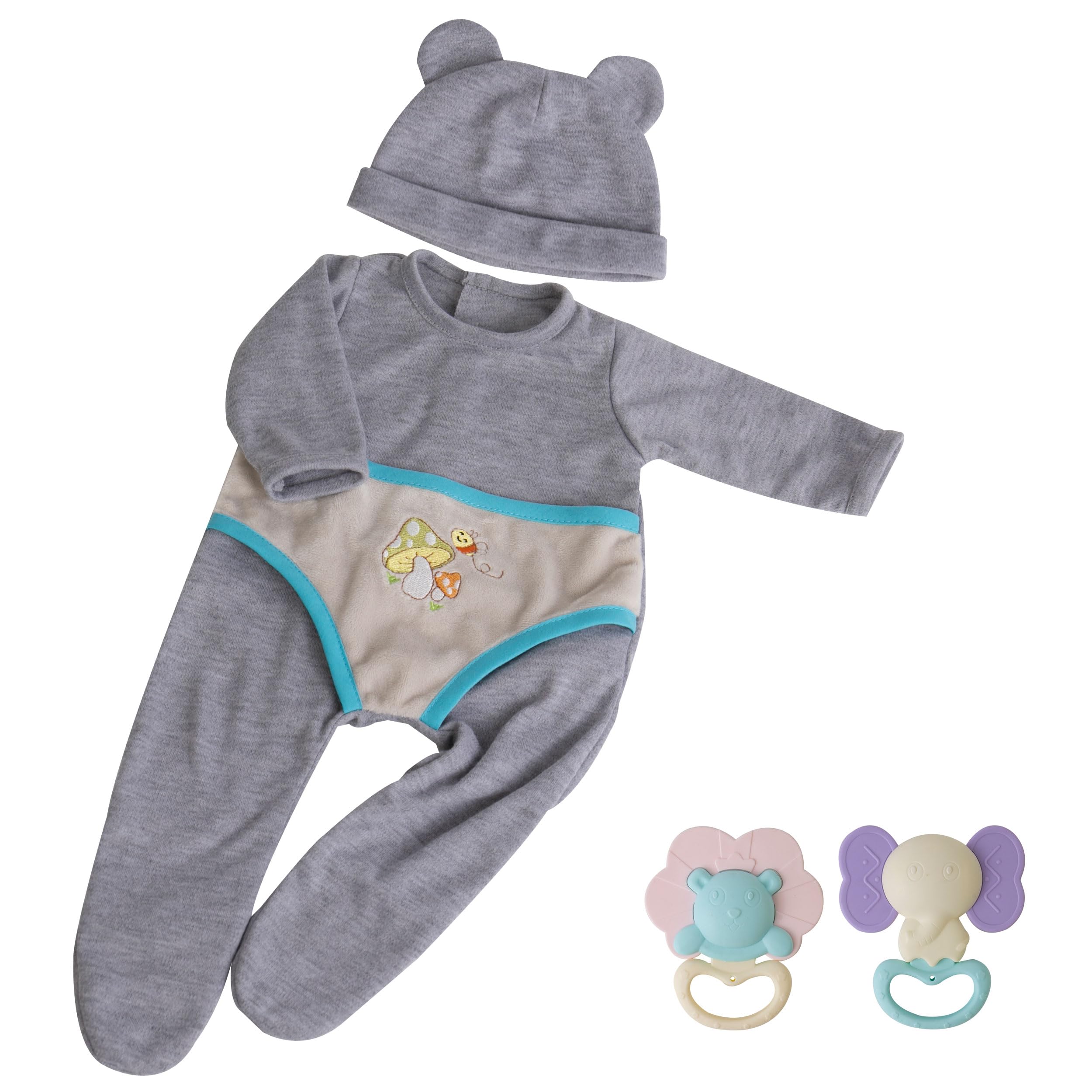 EKOKIZ Realistic Reborn Baby Doll Clothes Set - Adorable Gray Bear Pattern Outfit for 17-22 Inch Newborn Baby Dolls (Boy/Girl) | Perfect for Collectors, Photography Props & Gift Giving