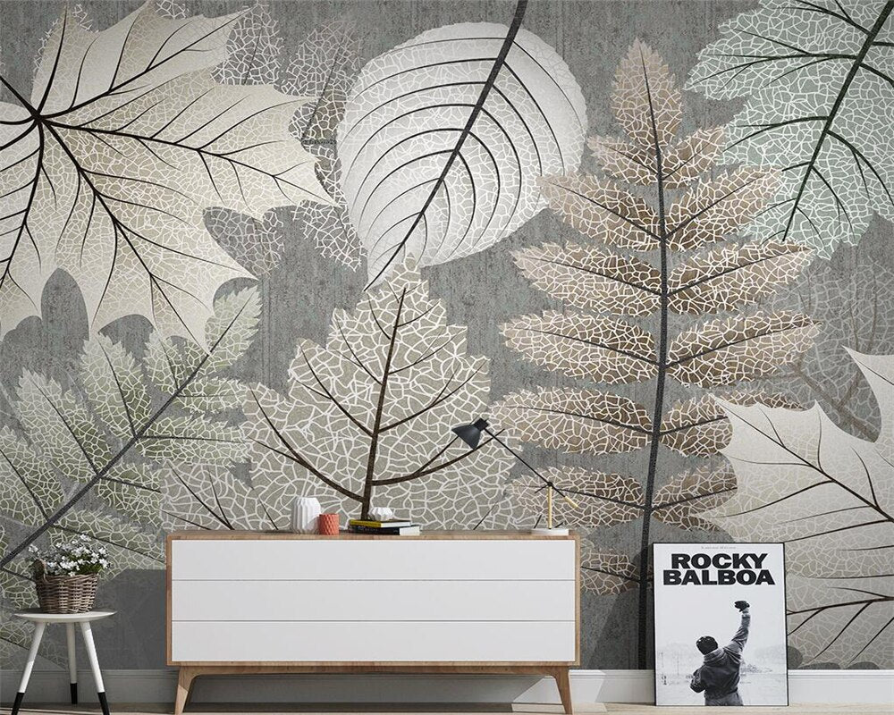 Modern Monochrome Leaf Mural Wallpaper - Nature-Inspired Peel & Stick Wall Decor for Living Room, Bedroom, Nursery | Easy DIY Home Renovation