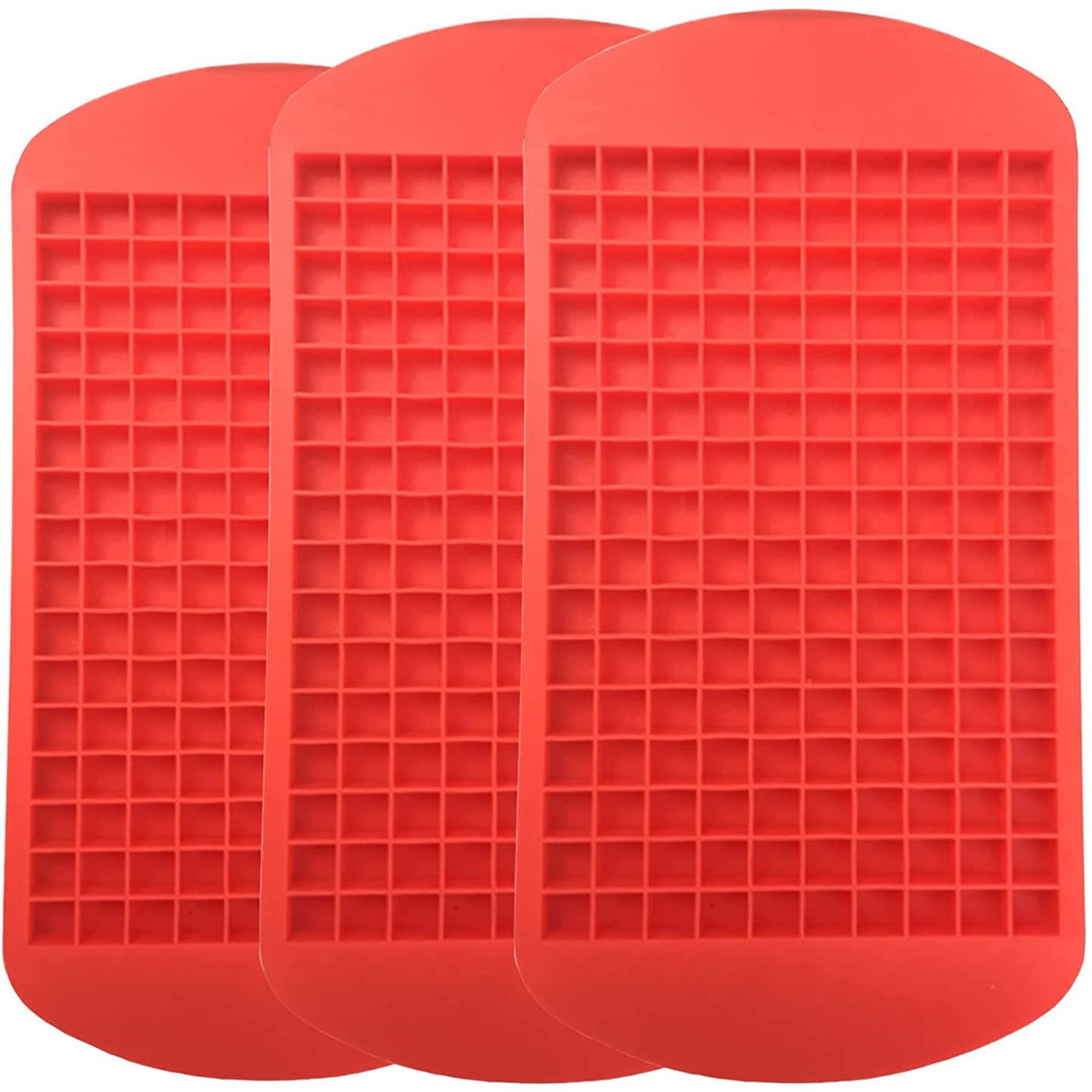 3Pcs Silicone Mini Ice Cube Trays - 160 Grids Square Ice Molds for Freezer, Baby Food, Whiskey & Cocktails | Perfect for Parties, Home Bars & Beverage Chilling (Red)