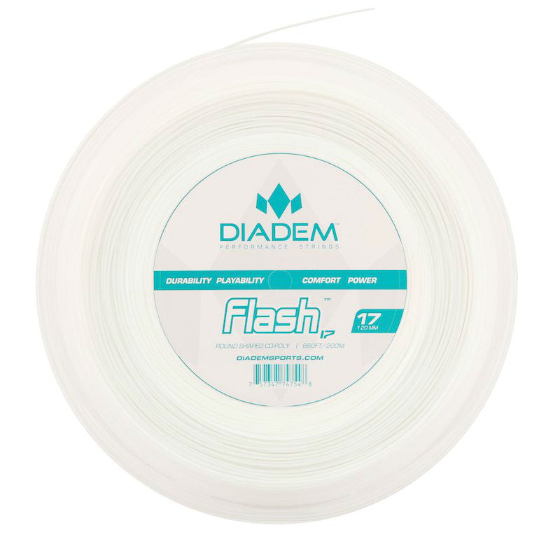 Diadem Flash 17/1.20 Tennis String Reel (660ft) - White Polyester String for Tennis Rackets | Perfect for Competitive Play & Stringing Machines