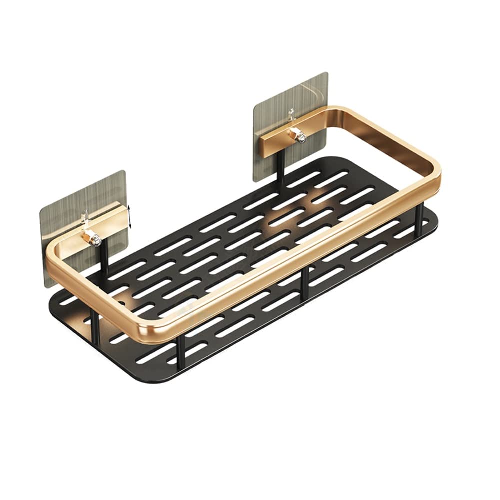 Premium Black Gold Aluminum Shower Caddy - No Drill Wall Mount Bathroom Shelf with Strong Suction Cups for Shampoo, Soap & Toiletries - Space Saving Organizer for Bath, Kitchen & RV Use