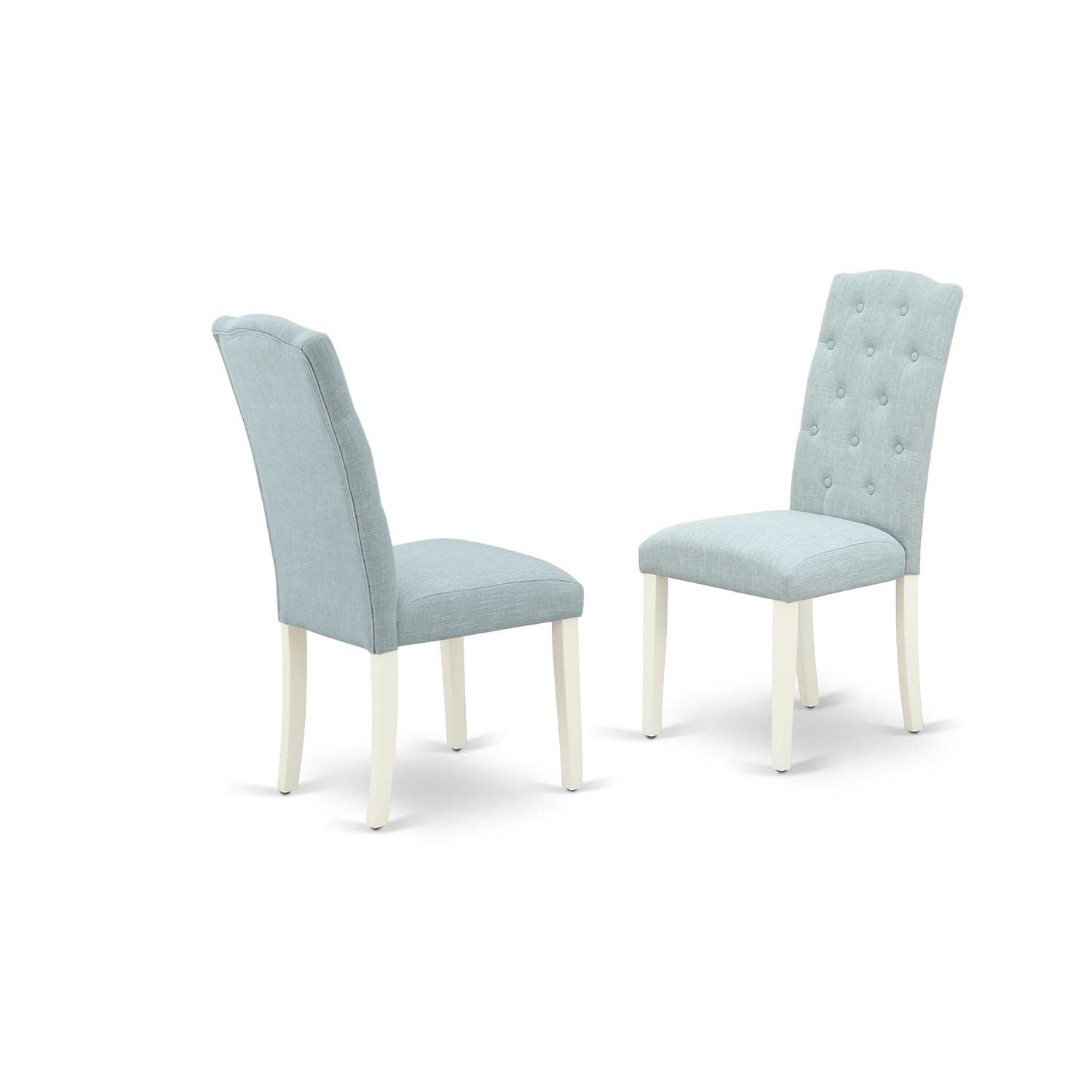 East West Furniture DLCE3-WHI-15 3-Piece Round Dining Table Set with Drop Leaf & 2 Baby Blue Upholstered Chairs, 42x42 Inch, Linen White - Perfect for Small Spaces, Breakfast Nooks & Cozy Apartment Dining