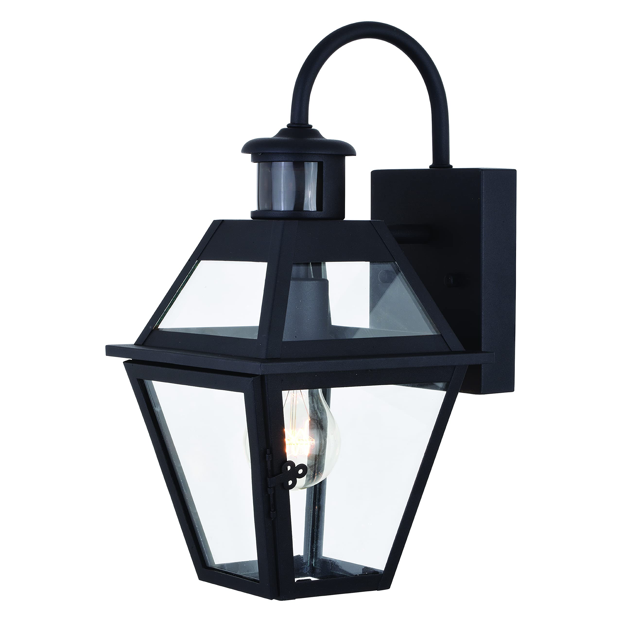 VAXCEL Nottingham 7-inch Black Motion Sensor Outdoor Wall Light with Clear Glass - Weatherproof Dusk to Dawn Security Lighting for Porch, Garage & Entryway