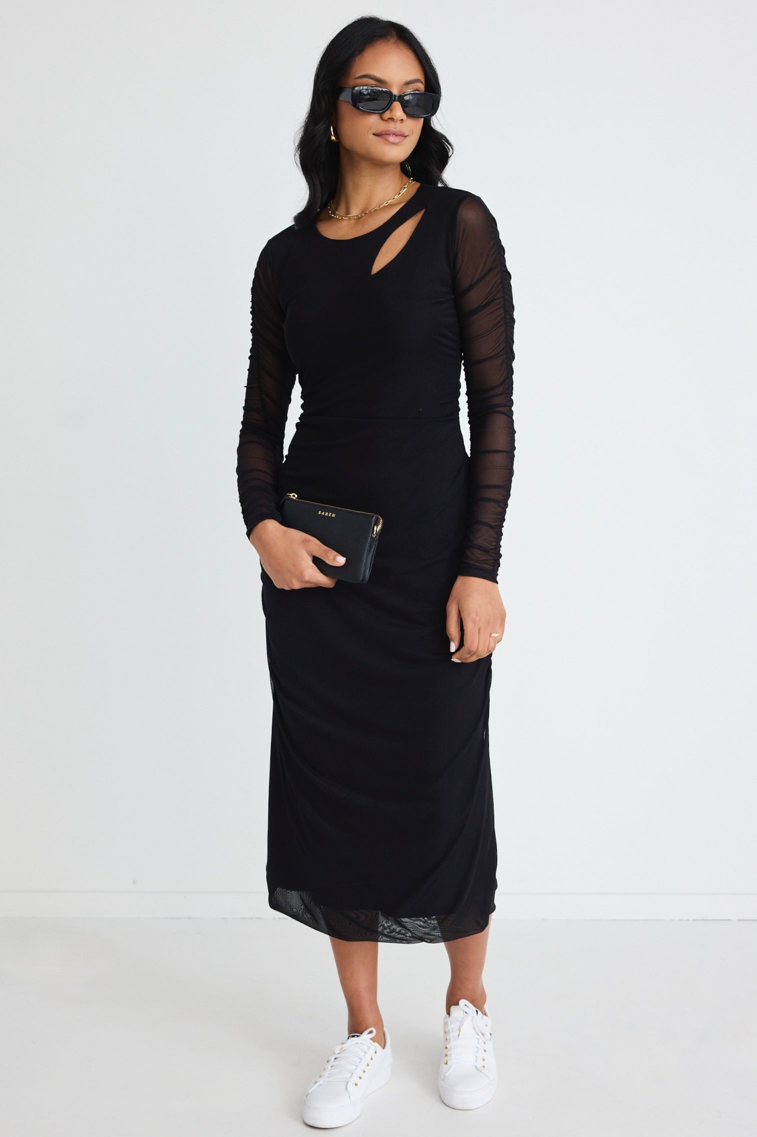 Black Mesh Long Sleeve Slash Neck Maxi Dress for Women - Elegant Evening Gown for Parties, Date Nights & Special Occasions