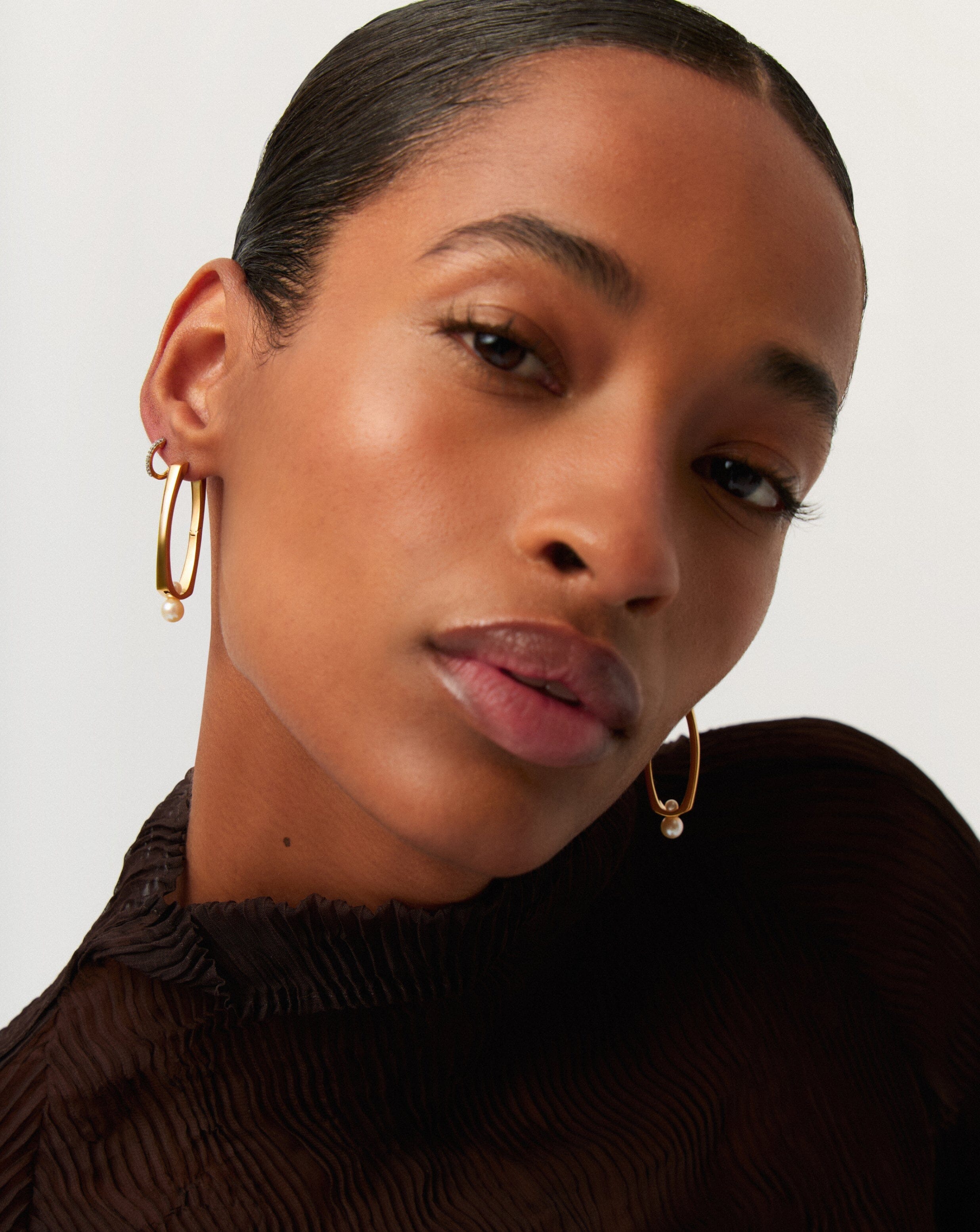 18k Gold Plated Pearl Hoop Earrings for Women - Elegant Button Pearl Ovate Drop Earrings | Perfect for Weddings, Parties & Everyday Wear