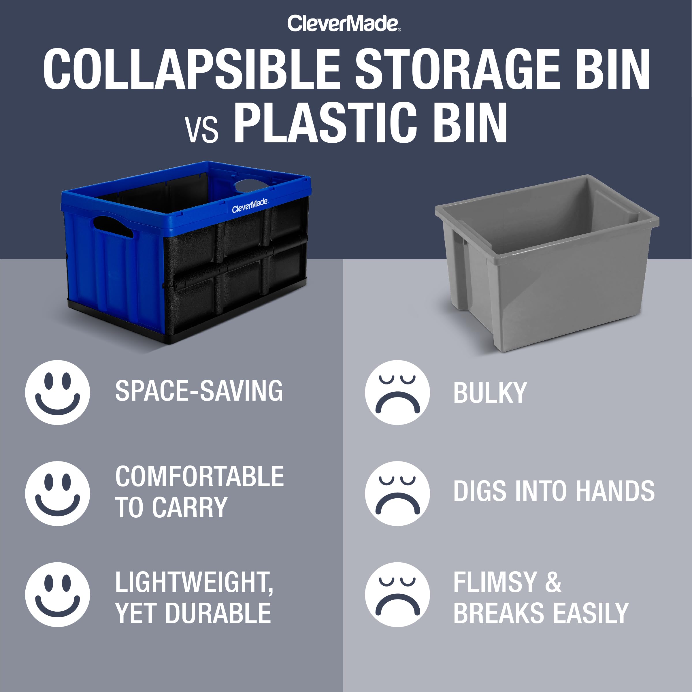 CleverMade 62L Collapsible Storage Bins 3-Pack - Heavy Duty Stackable Folding Crates for Home Organization | Space-Saving Tan Containers for Closet, Garage & Office Use