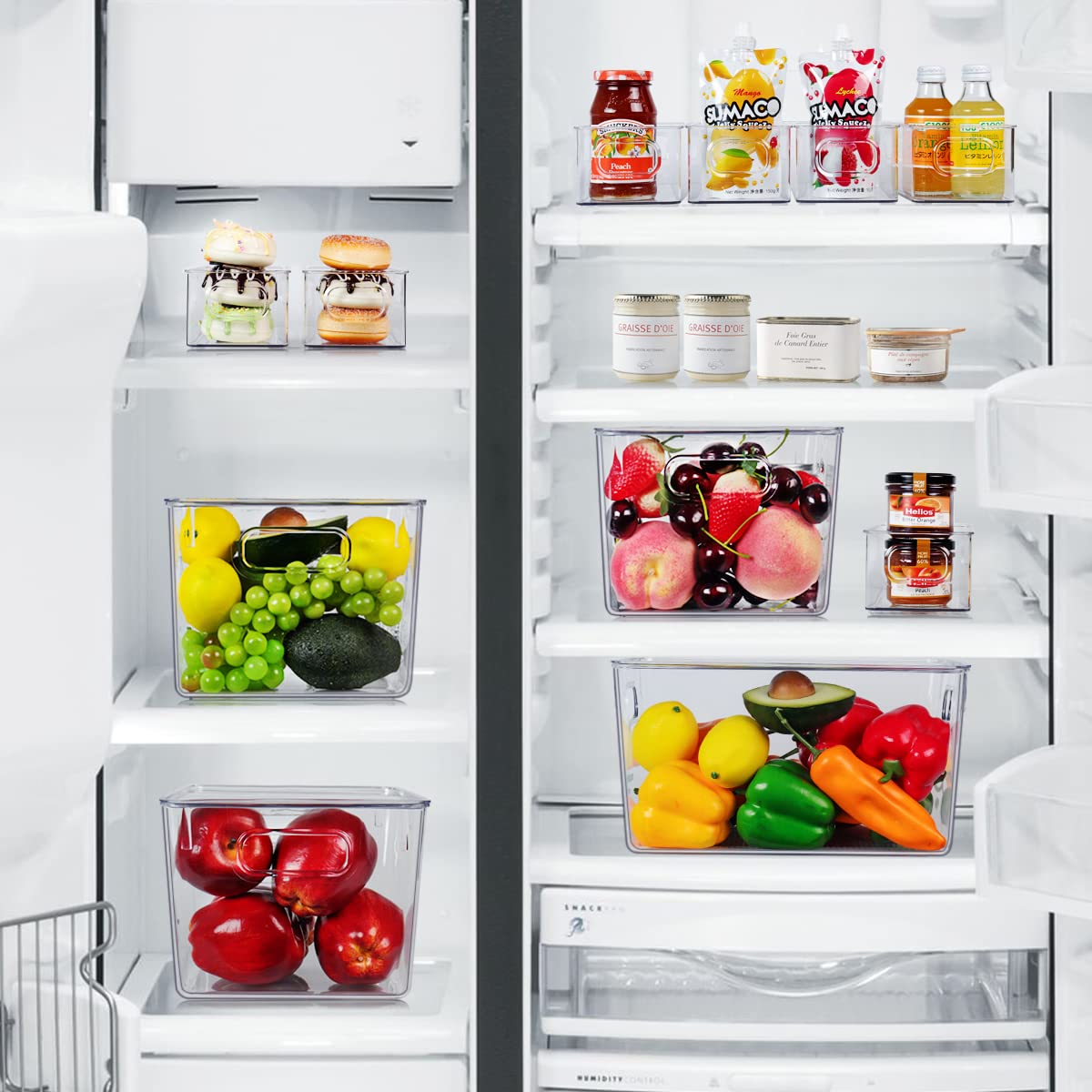 8-Piece Clear Plastic Storage Bin Set - 4 Large & 4 Small Stackable Containers for Pantry, Kitchen, Cabinet Organization | Perfect for Home Edit, Closet & Office Storage Solutions