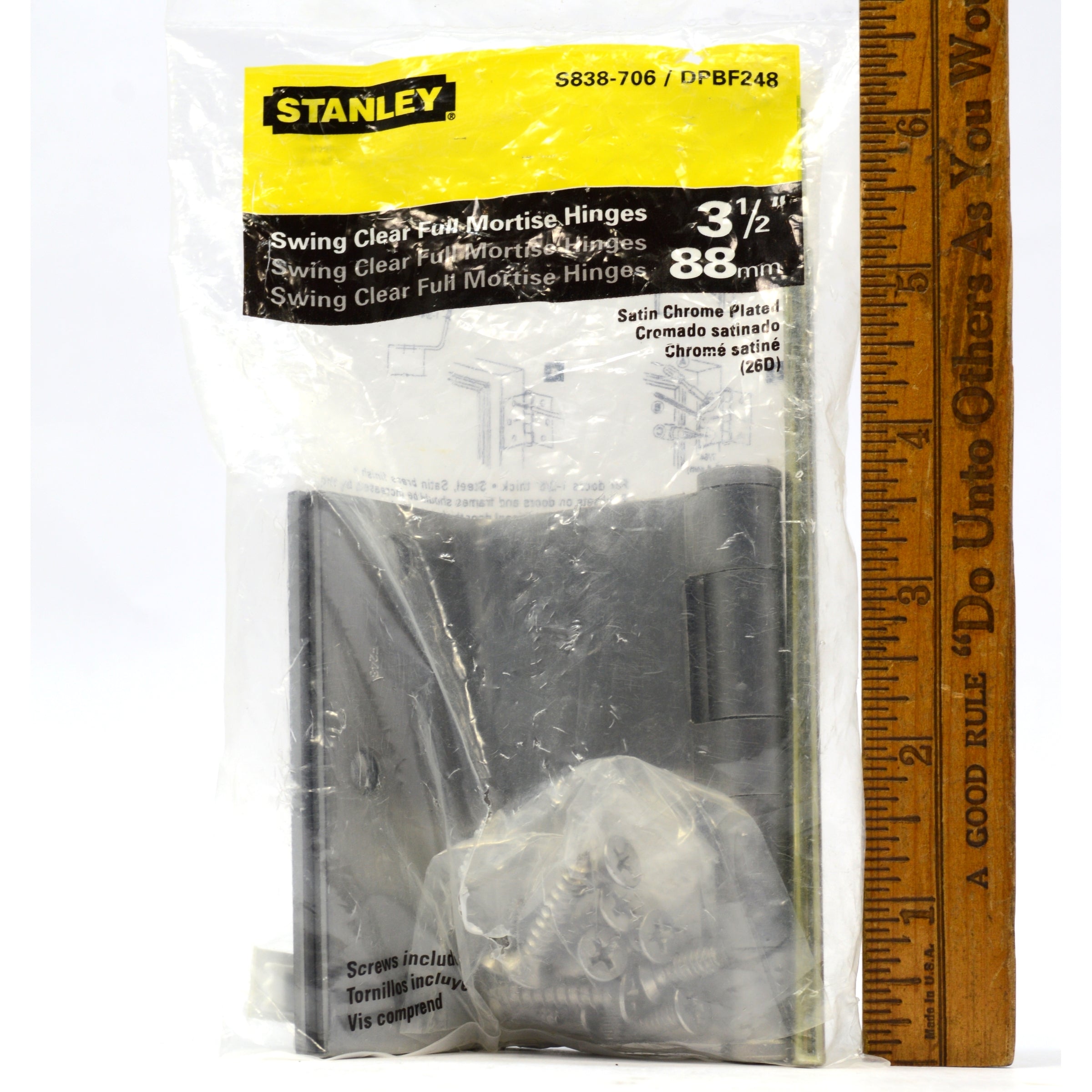STANLEY S838 706/DPBF248 Swing Clear Full Mortise Hinges - Satin Chrome Finish - for Interior Doors, Cabinets & Furniture Installation - Heavy Duty Door Hardware