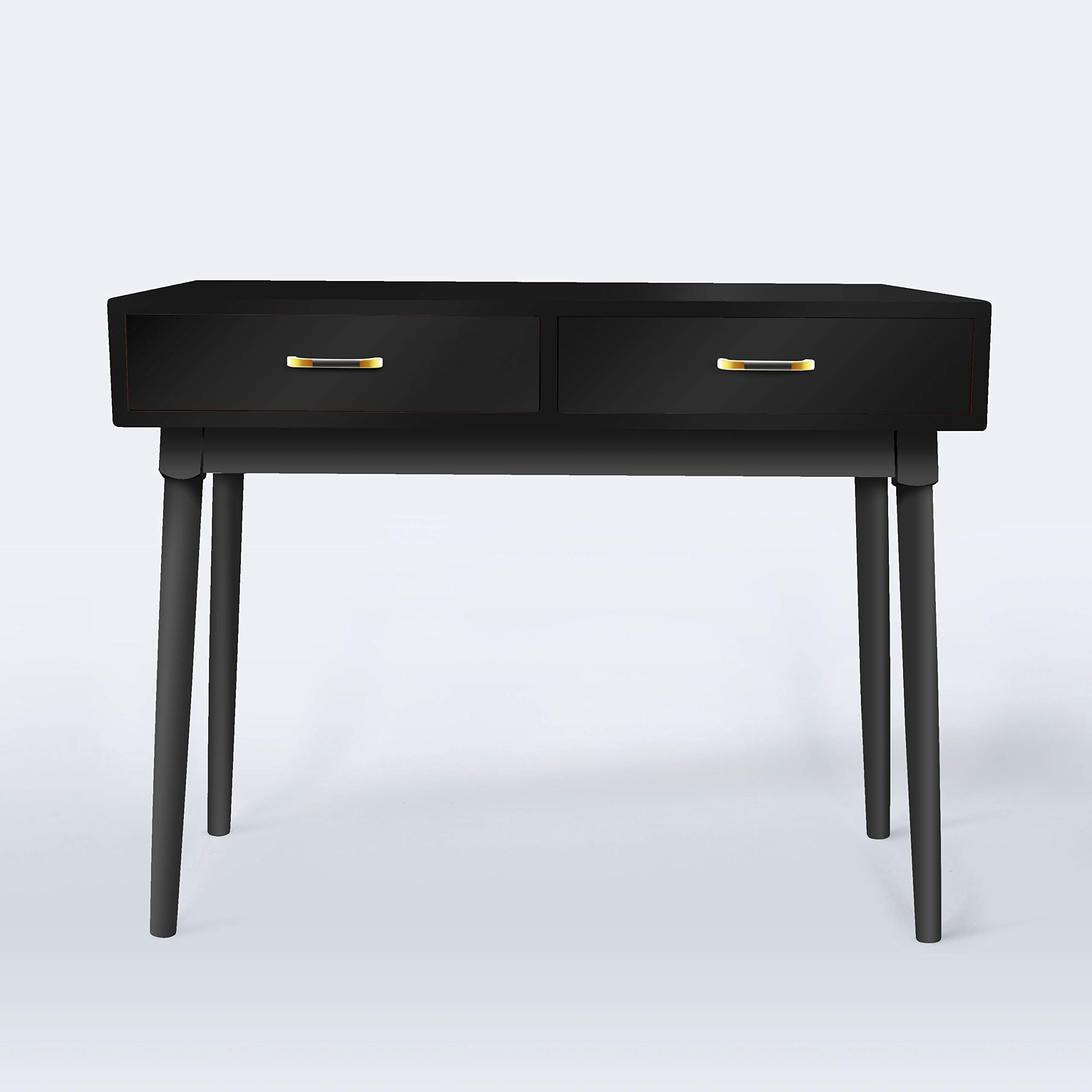 Modern White Writing Computer Desk with 2 Storage Drawers - Home Office Laptop PC Table Workstation & Vanity Table (Black) for Small Spaces & Dorm Rooms