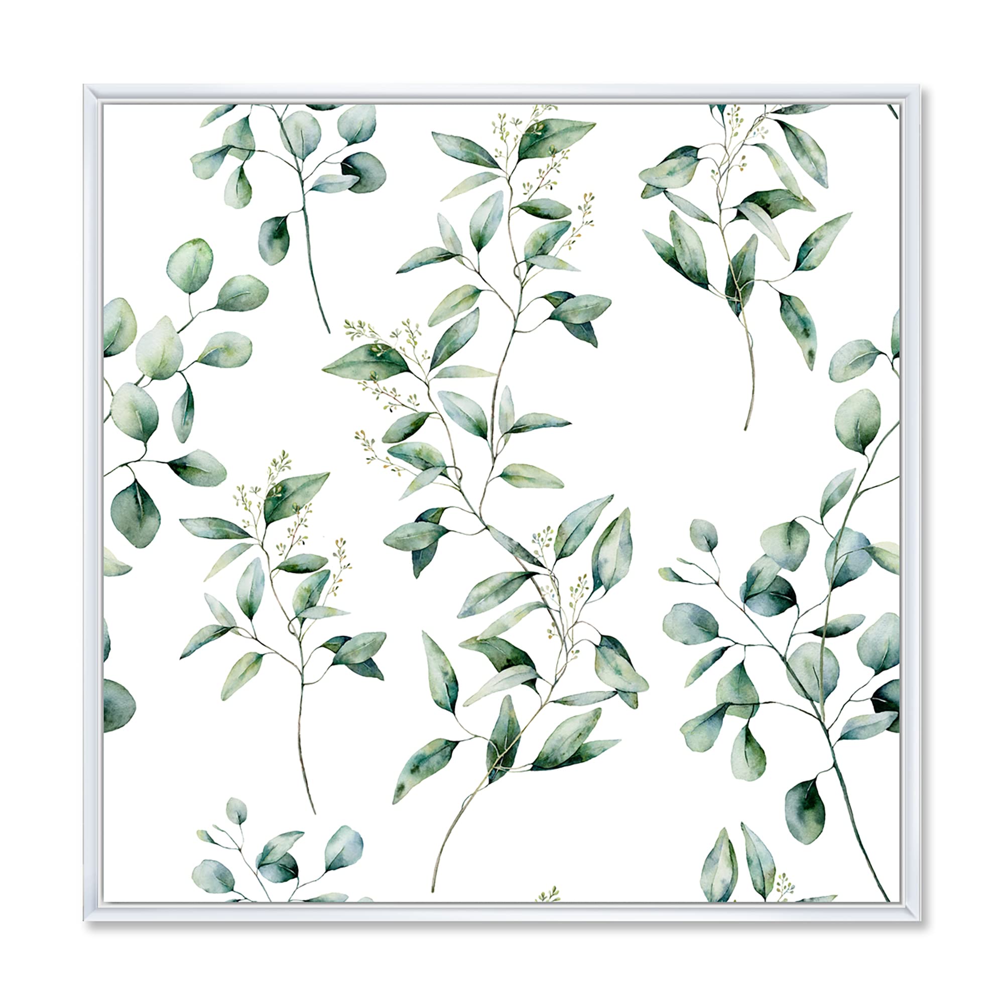 DesignQ Green Eucalyptus Branches IV - Traditional Framed Canvas Wall Art Print for Home Decor | Nature-Inspired Living Room & Bedroom Wall Decor