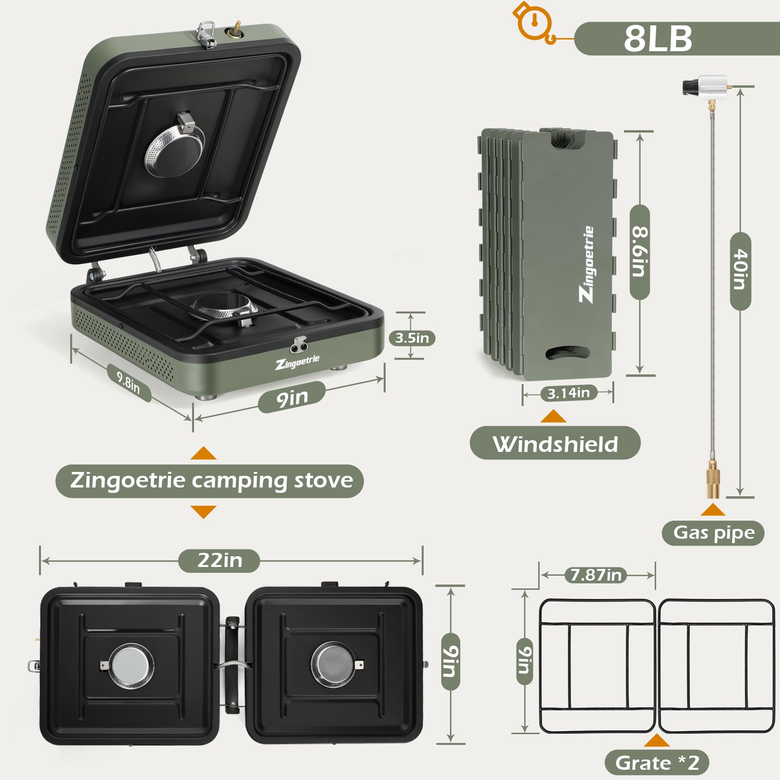 Zingoetrie 17000 BTU Portable Propane Camping Stove - Adjustable Dual Burner with Windscreen, Foldable Design & Carry Bag - Perfect for Outdoor Cooking, Camping, Backpacking, Picnics & Tailgating