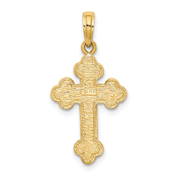 14K Solid Yellow Gold Budded Holy Cross Necklace - Religious Chain Pendant for Jesus Christ & Christian Faith - Perfect for Baptism, First Communion, Confirmation & Daily Wear