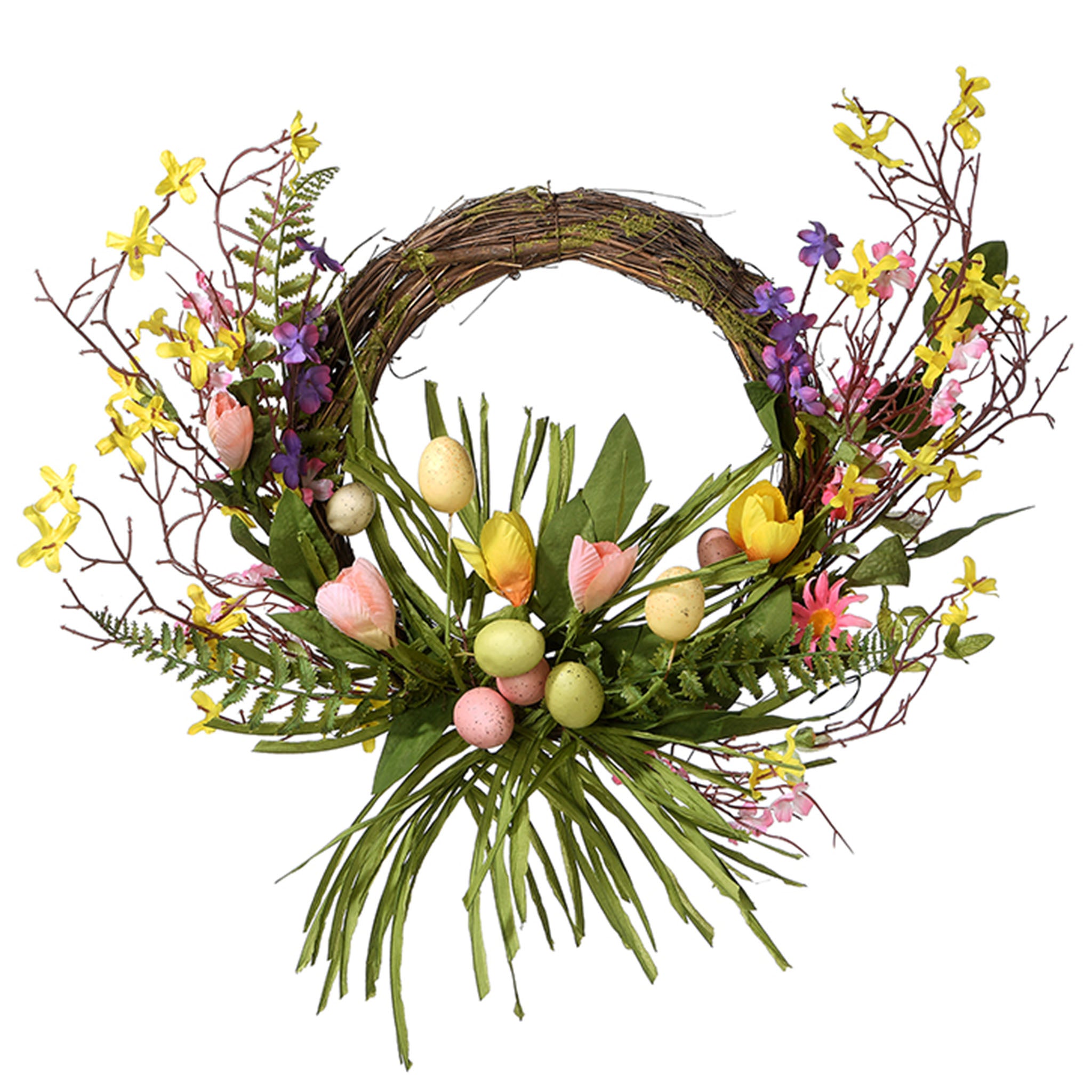 20 Inch Easter Wreath with Pastel Eggs & Floral Blooms - Spring Door Decor for Home, Front Porch, and Holiday Celebrations