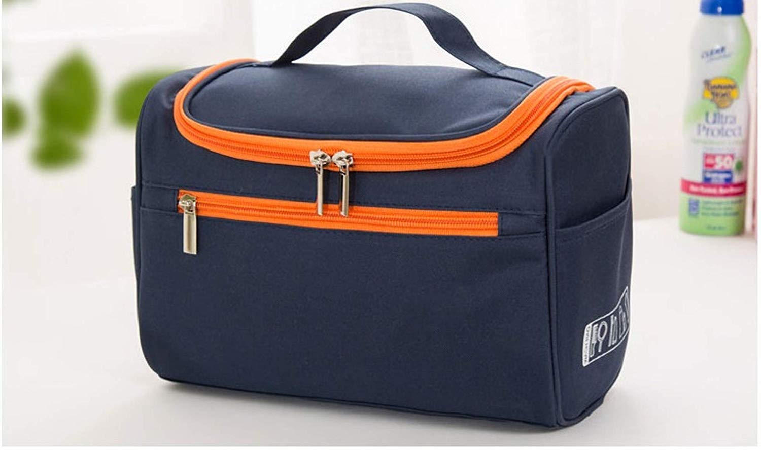 KEFTRIAX Extra Large Multifunctional Travel Makeup Organizer Bag - Waterproof Cosmetic Case & Grooming Kit Storage with Hook - Perfect for Women's Travel, Home Organization & Daily Commute (Navy Blue)