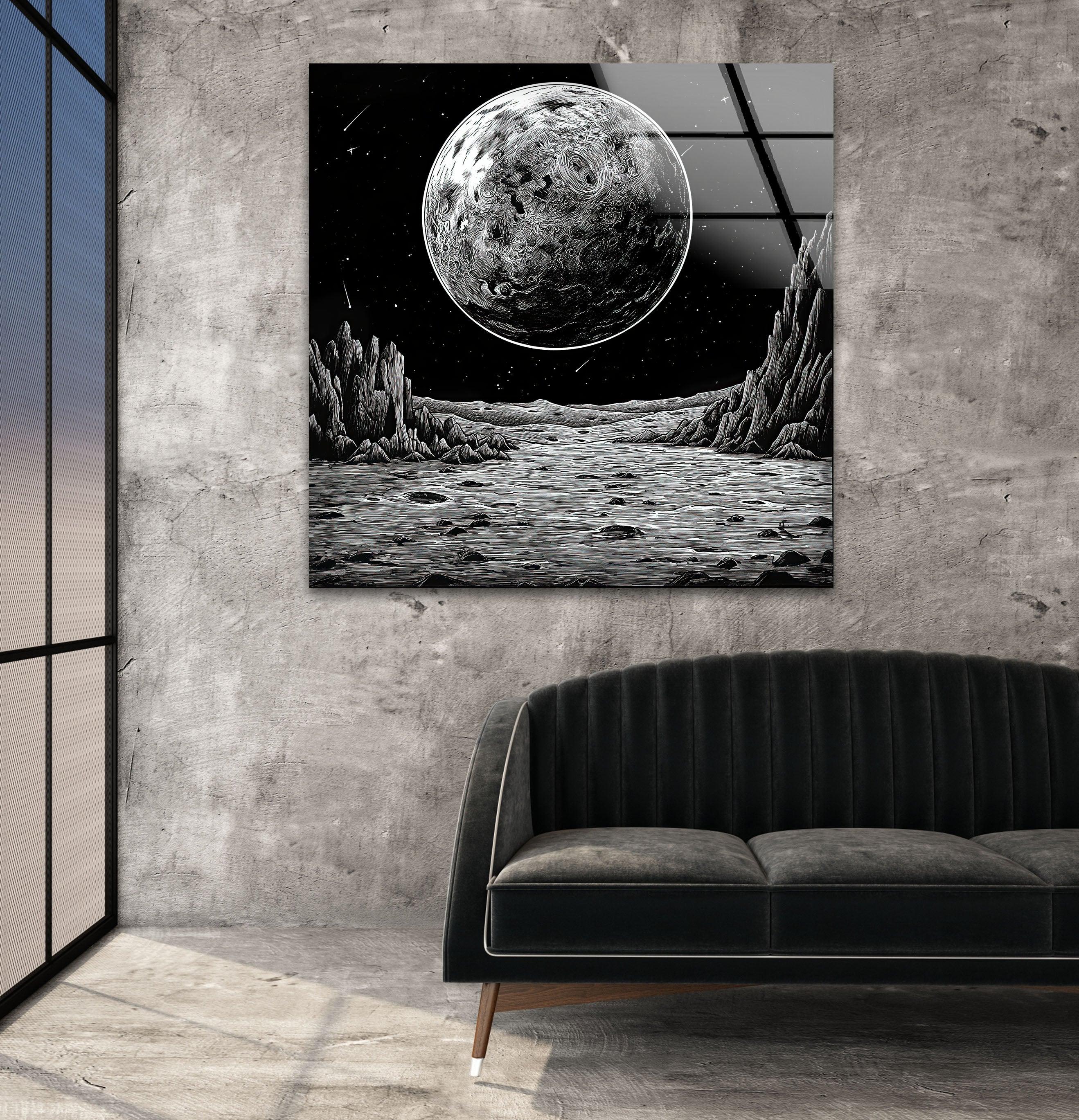 Black Moon Glass Wall Art - Handmade Modern Home Decor for Living Room, Bedroom & Office - Unique Glass Artwork for Stylish Interior Design
