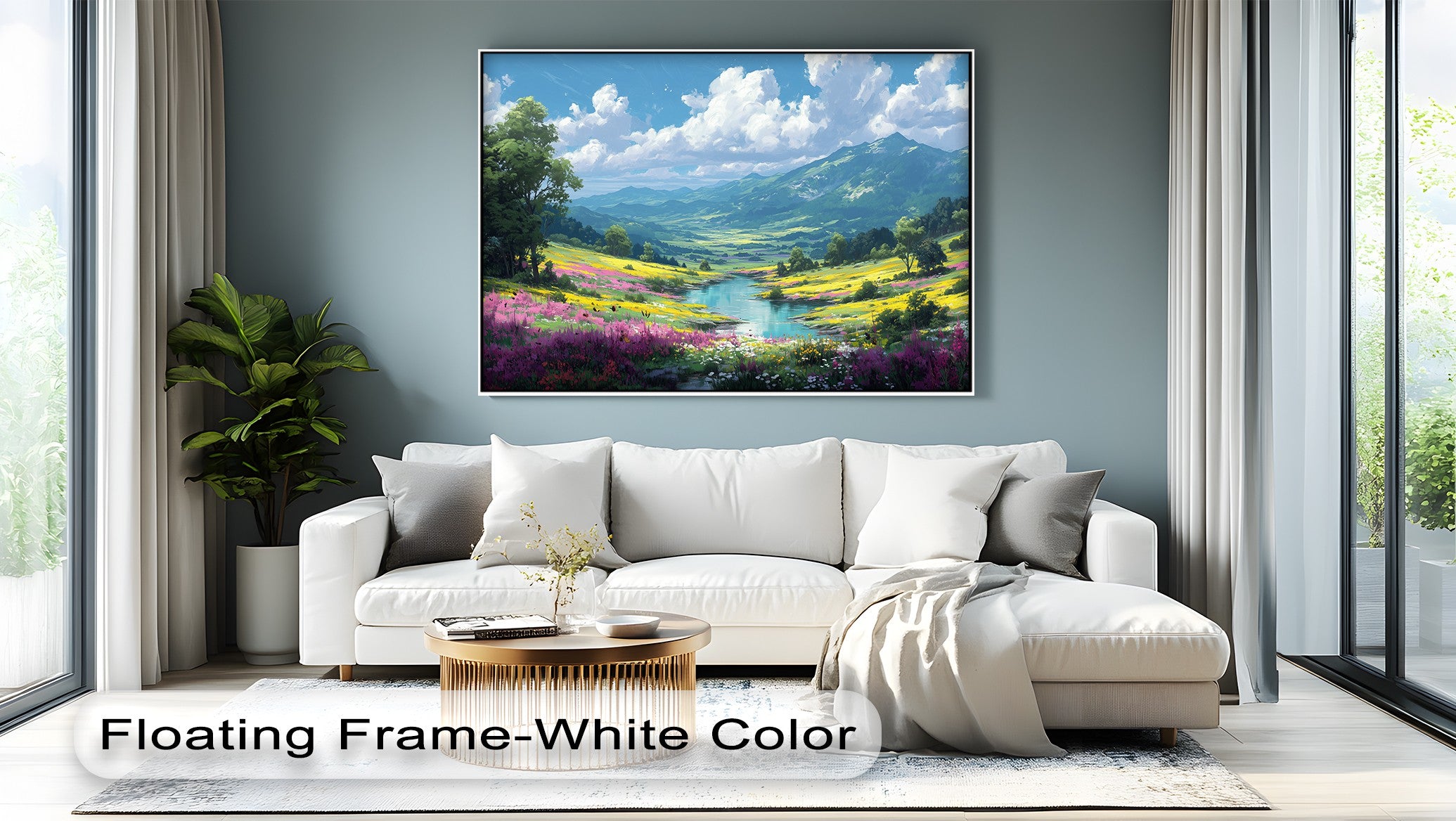 Blossoming Valley Serene Wildflower Landscape Canvas Print - Nature Wall Art for Living Room, Bedroom & Office Decor