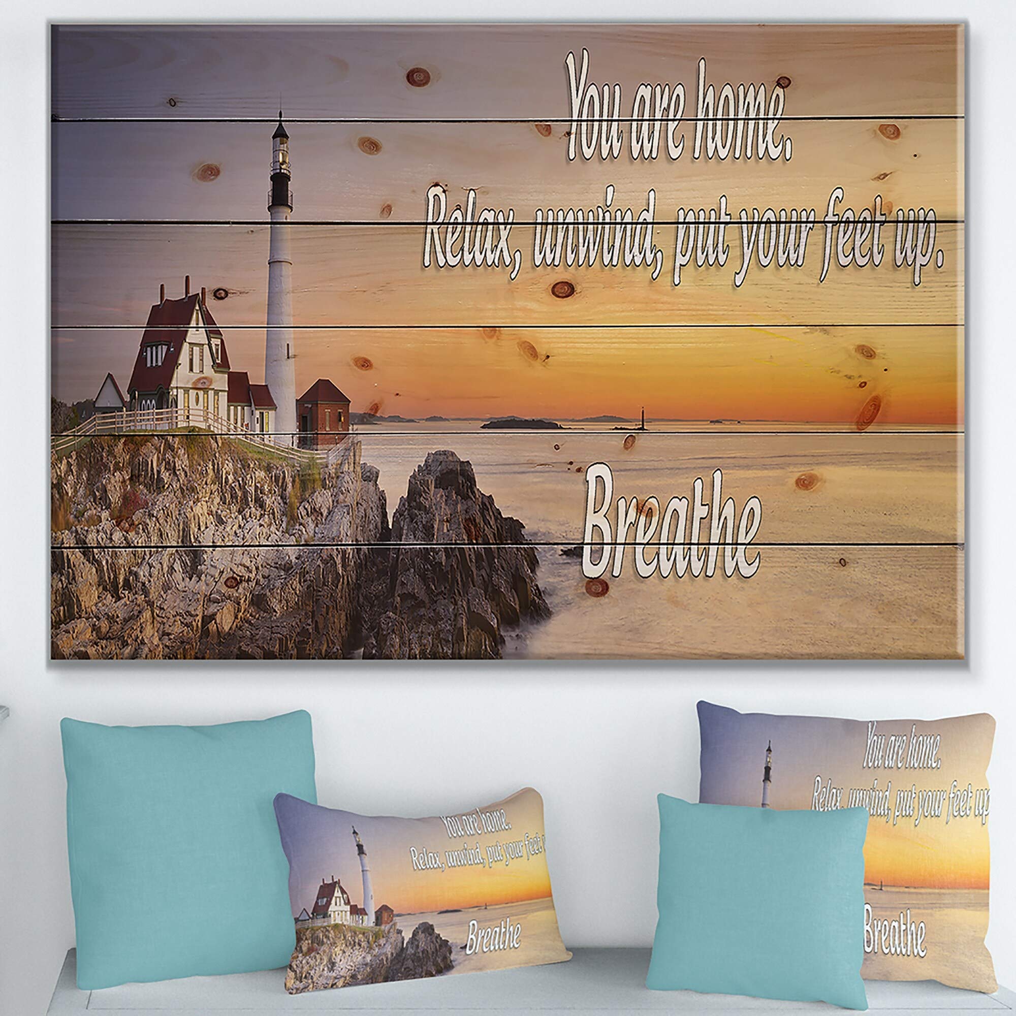 Designart 'You Are Home' Wooden Wall Art - Relaxing & Cozy Textual Entrance Decor, Multi-Color 40x30 Inches - Perfect for Living Room, Bedroom & Entryway Décor