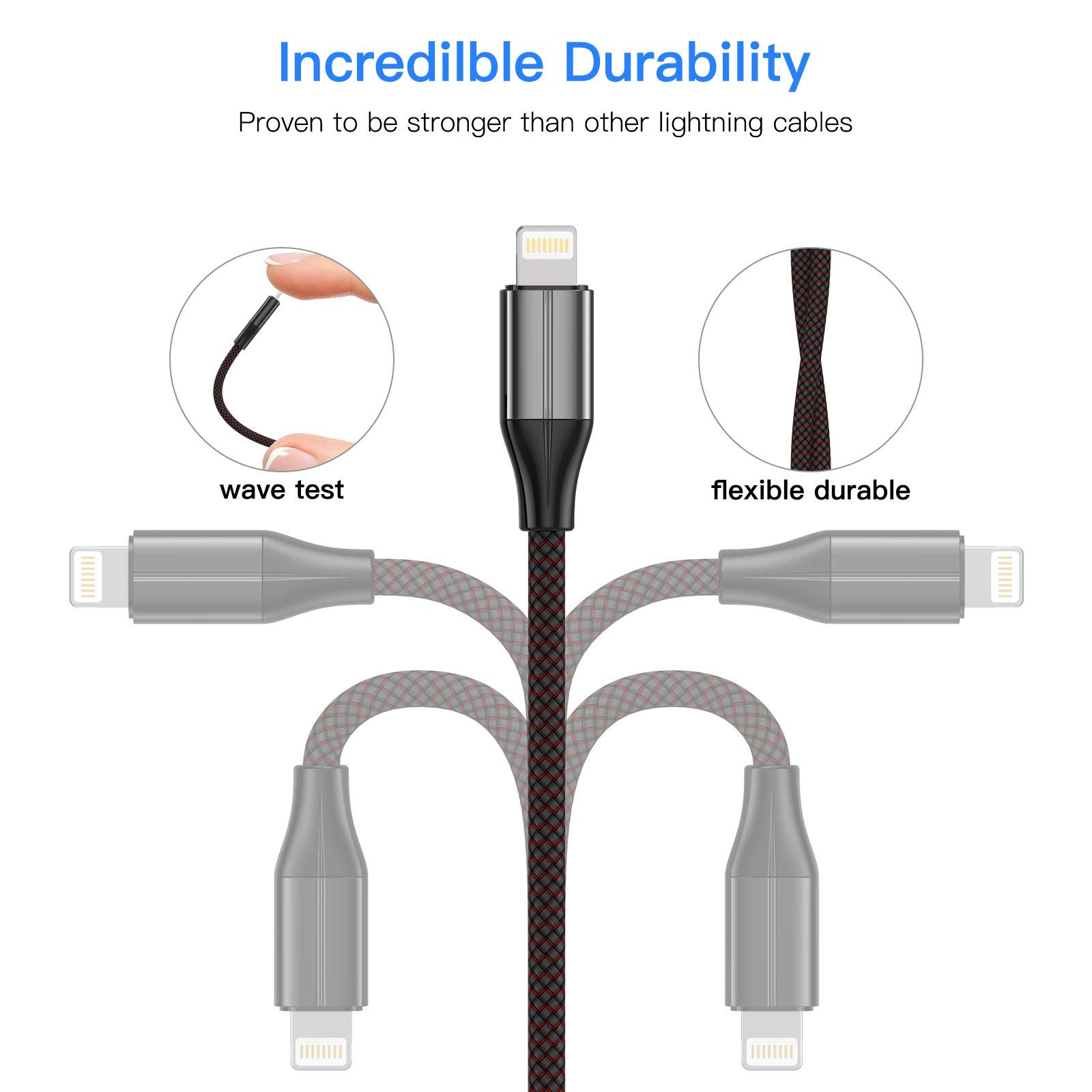 FEEL2NICE MFi Certified iPhone Charger Cable - 3 Pack 2M Nylon Braided Lightning Cable, Fast Charging USB Cable for iPhone 14/13/12/11/X/8/7 - Durable Charging Cord for Home, Office & Travel