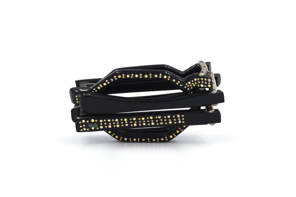 Hexagonal Fold Up Black Full Rhinestone Dog Collar - Stylish & Sparkling Pet Accessory for Parties, Walks & Special Occasions