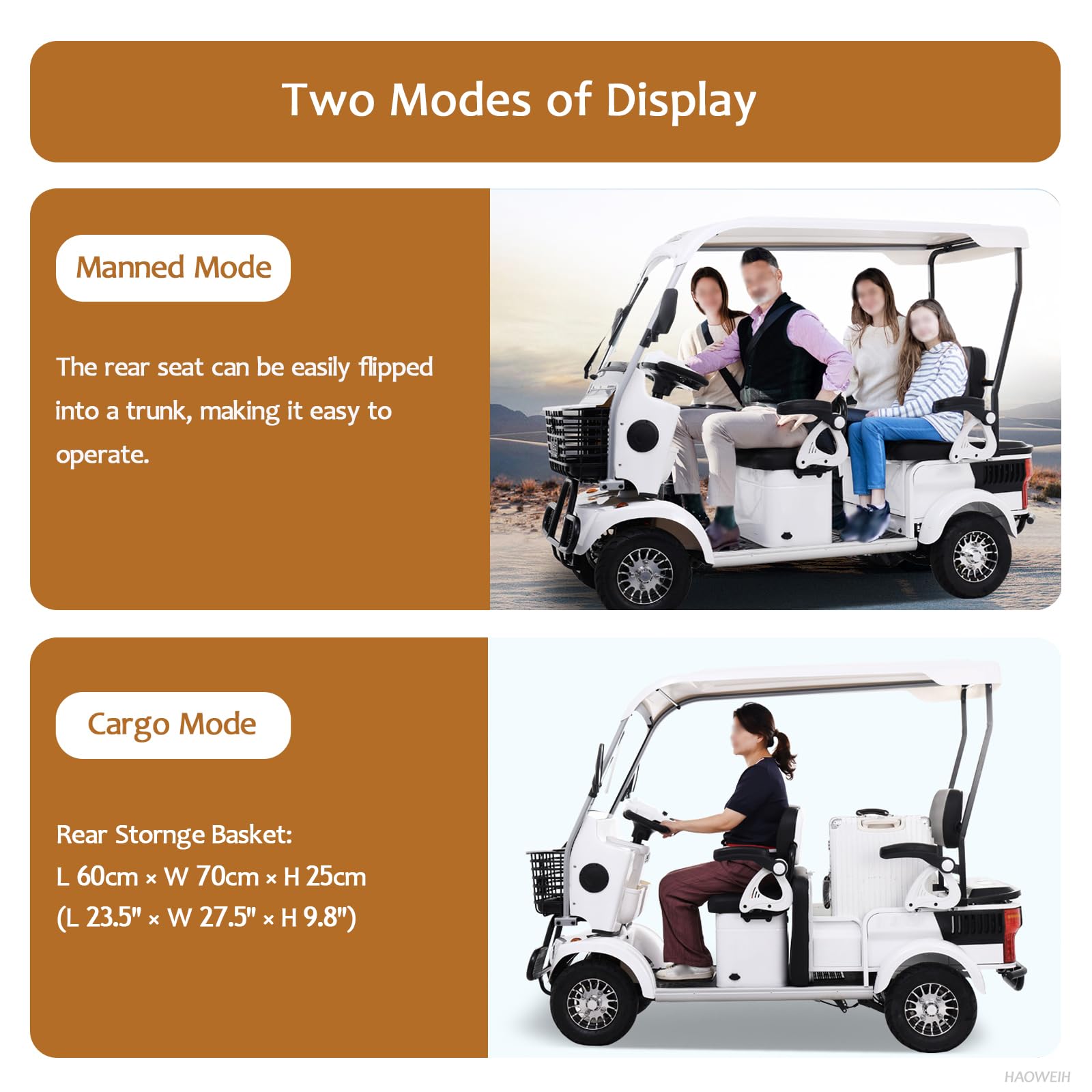 4-Passenger Electric Golf Cart & Scooter - Long Battery Life Mobility Scooter with Triple Storage | Ideal for Seniors, Adults & School Campuses | Perfect for Golf Courses, Retirement Communities & Campus Transportation