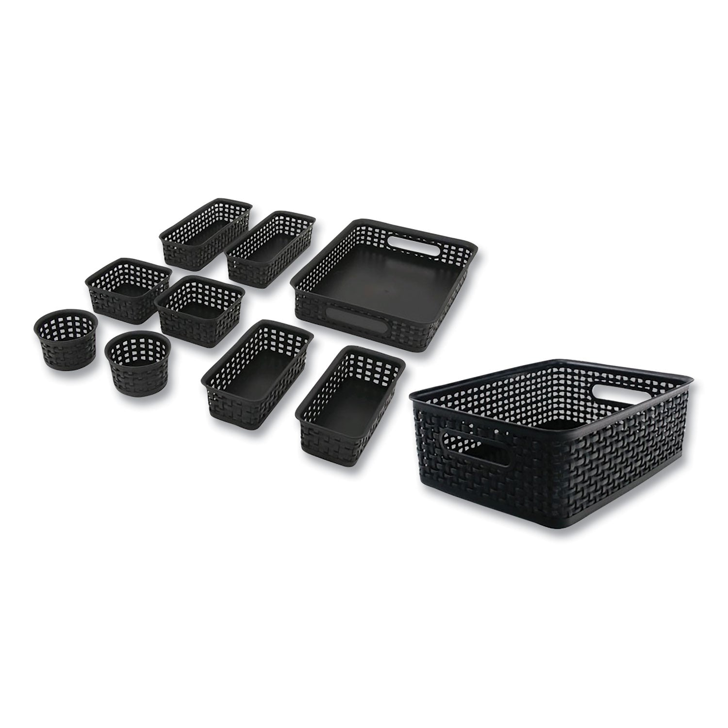 Advantus Plastic Weave Storage Baskets - Set of 10 Black Organizer Bins in Assorted Sizes for Home, Office & Closet Organization | Space-Saving Storage Solution for Shelves, Cabinets & Underbed