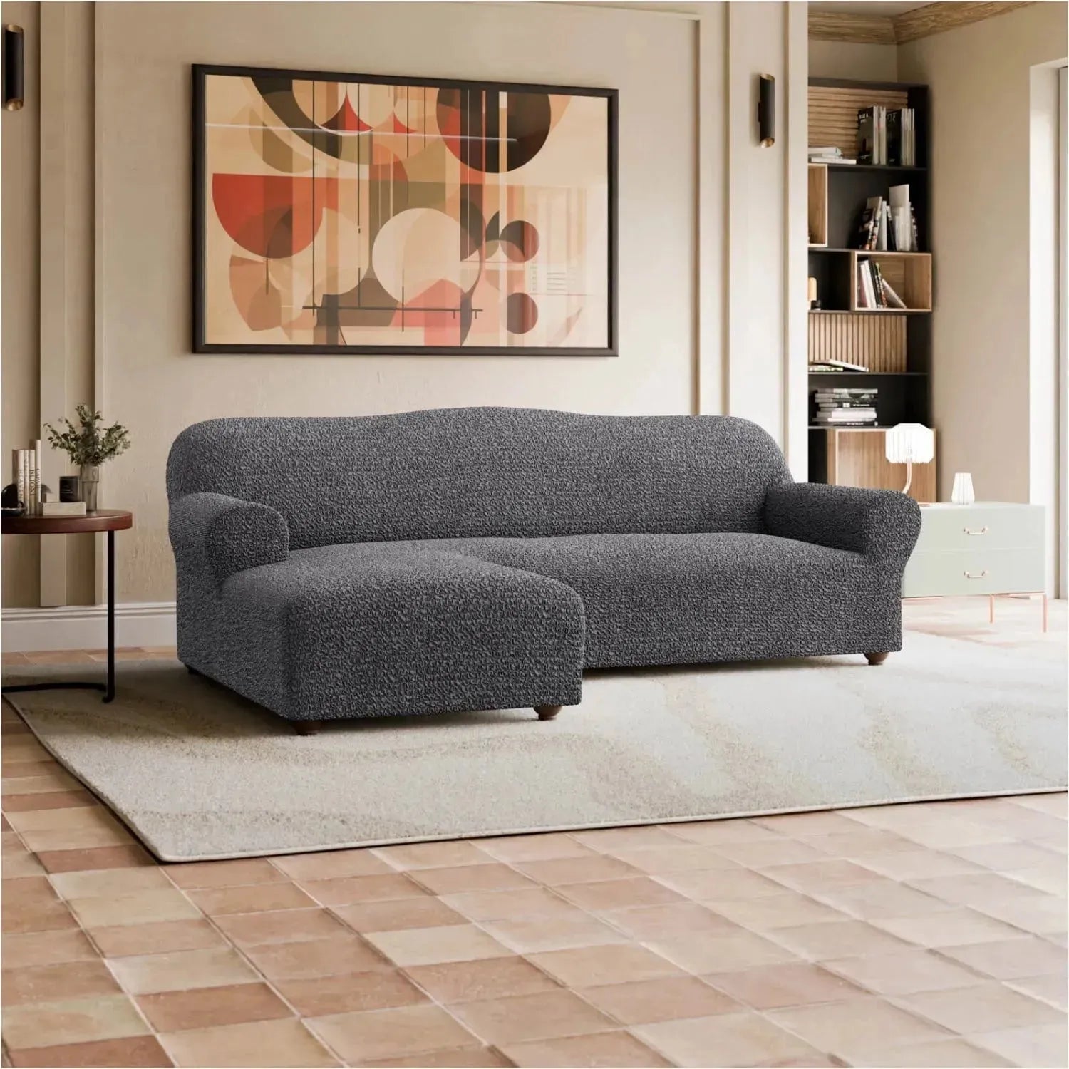 L Shaped Sofa Slipcover with Left Chaise - Mille Righe Collection | Stretchable Furniture Protector for Sectional Couches | Perfect for Living Room, Family Room & Home Theater