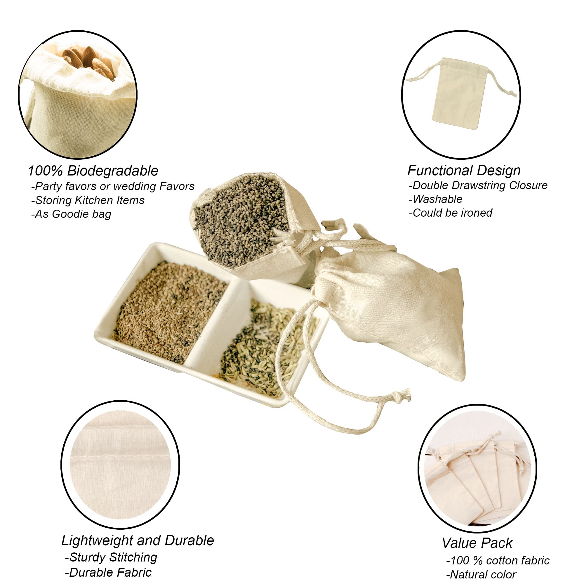 16x20 Inches Cotton Muslin Bags - 100 Pack Reusable Eco-Friendly Produce Bags for Groceries, Bulk Foods, Storage & Travel - Premium Quality Drawstring Pouch for Shopping, Organizing & Zero Waste Lifestyle