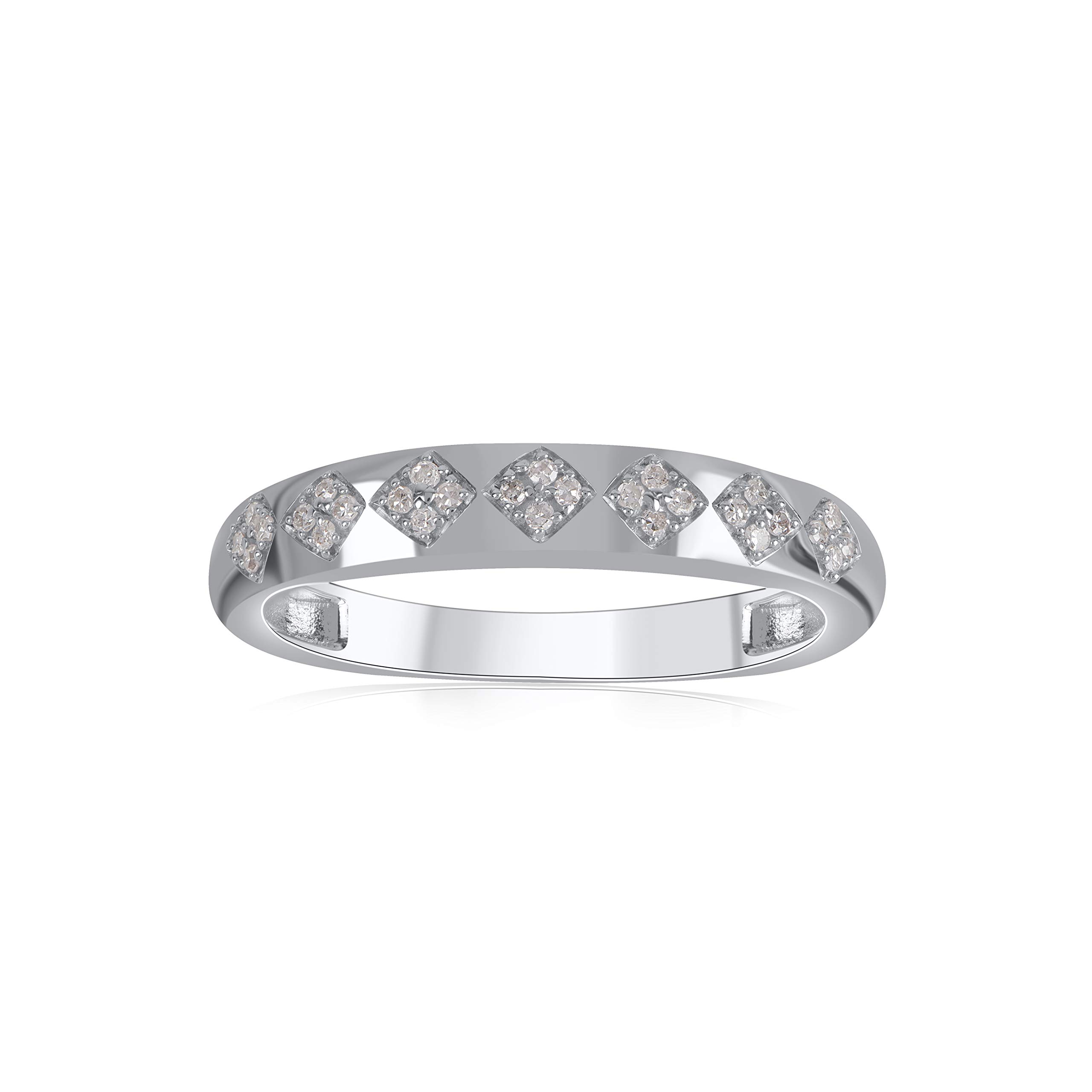 18K Gold Plated Sterling Silver Diamond Anniversary Band Stackable Ring (0.04 Cttw, H-I Color, I2 Clarity) - Women's Wedding Jewelry Gift Set with Round Diamonds & Velvet Box - Perfect for Anniversaries, Engagements & Special Occasions