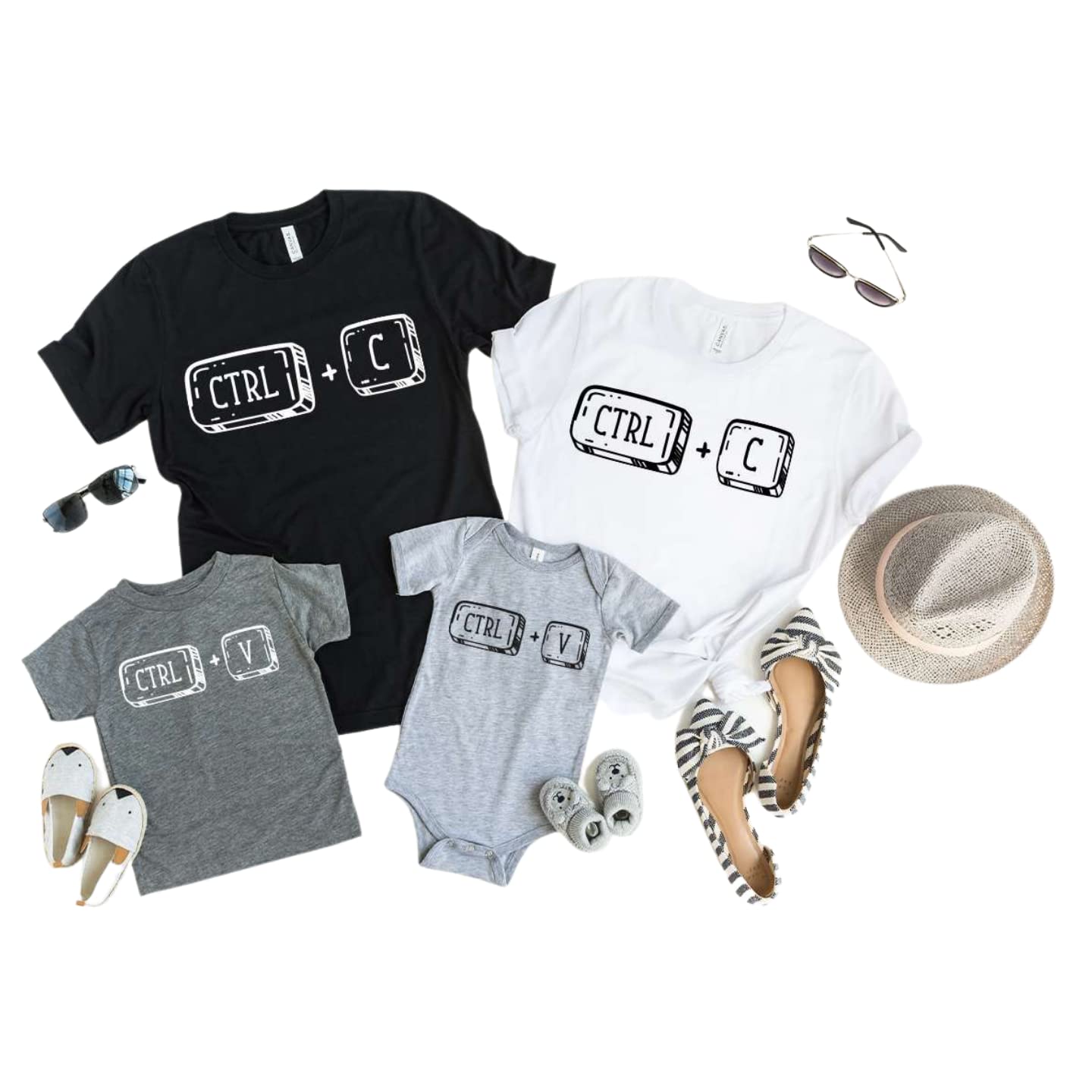 Ctrl C Ctrl V Funny Matching Family T-Shirts - Dad & Mom & Me Tees for Couples & Kids | Perfect for Family Reunions, Photo Shoots & Casual Outings