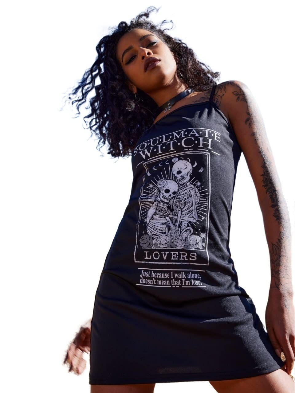 IFAJOOR Women's Summer Skull Graphic Cami Dress - Casual Sleeveless Slogan Tank Dress in Black, XS | Perfect for Beach Outings, Music Festivals & Streetwear Fashion