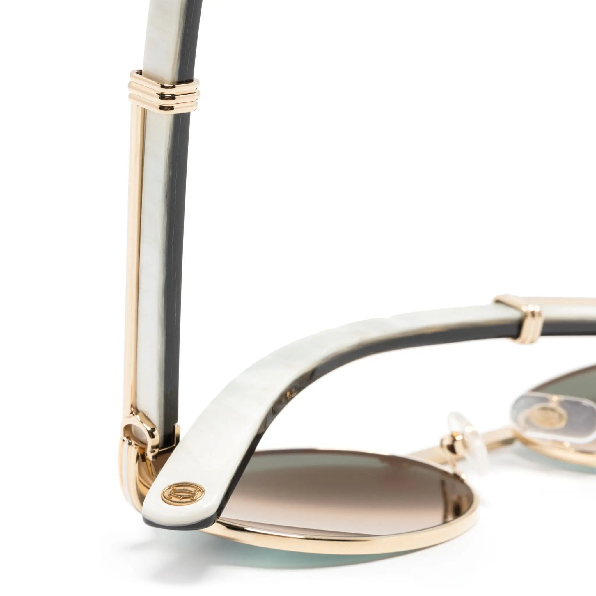 Cartier CT0464S 003 White Gold Green Aviator Sunglasses for Women - Luxury Designer Shades for Driving, Travel & Fashion - UV Protection Polarized Lenses